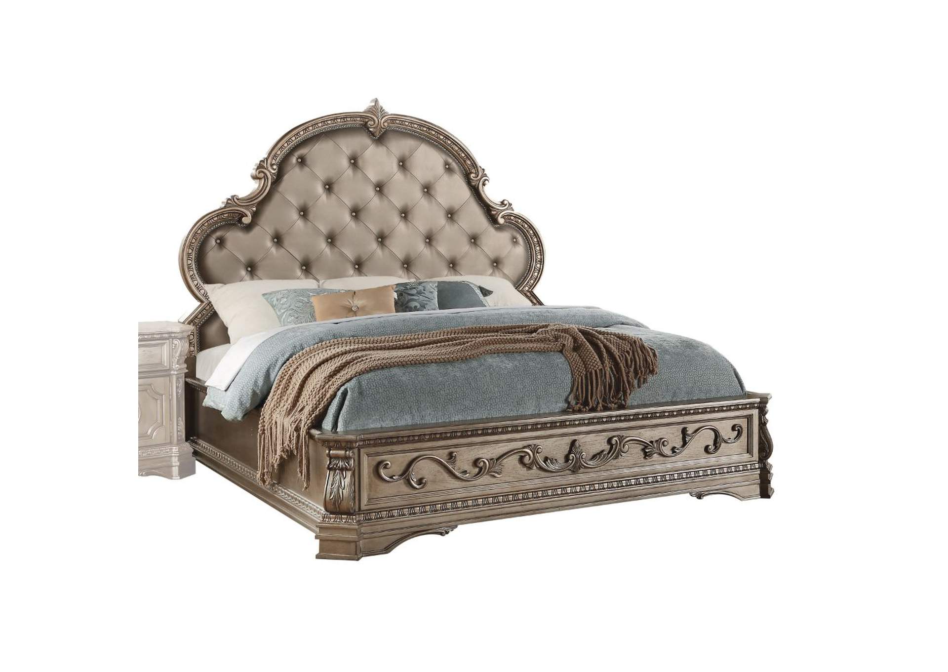 PU & Antique Silver Northville Eastern King Bed,Acme