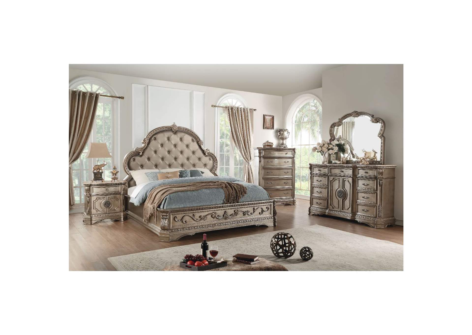 Northville PU & Antique Silver Queen Bed,Acme