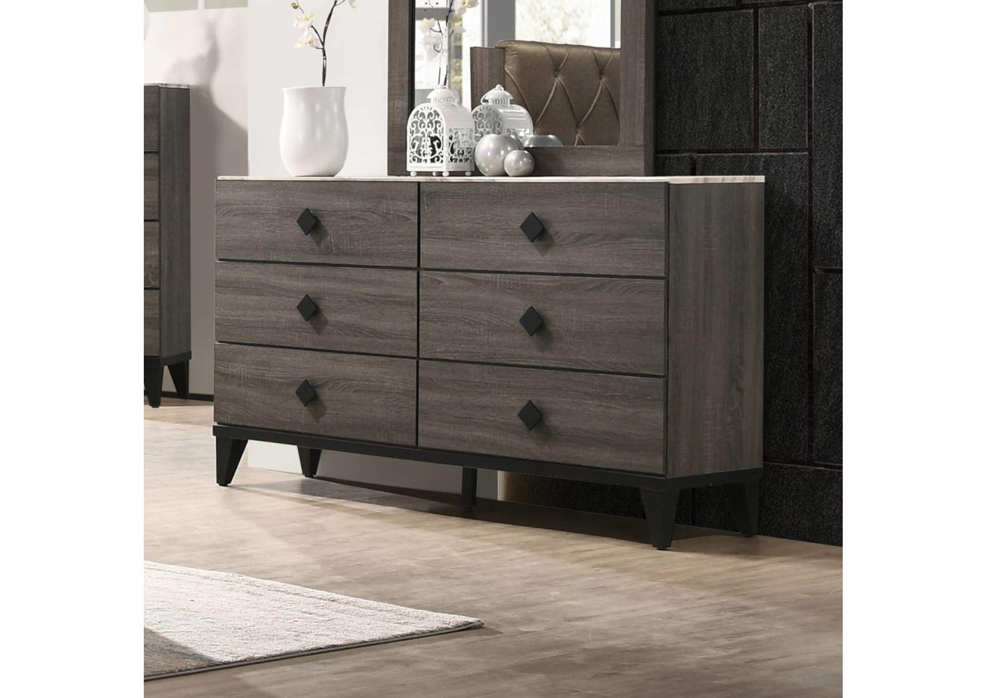 Avantika Gray Oak Dresser and Mirror,Acme