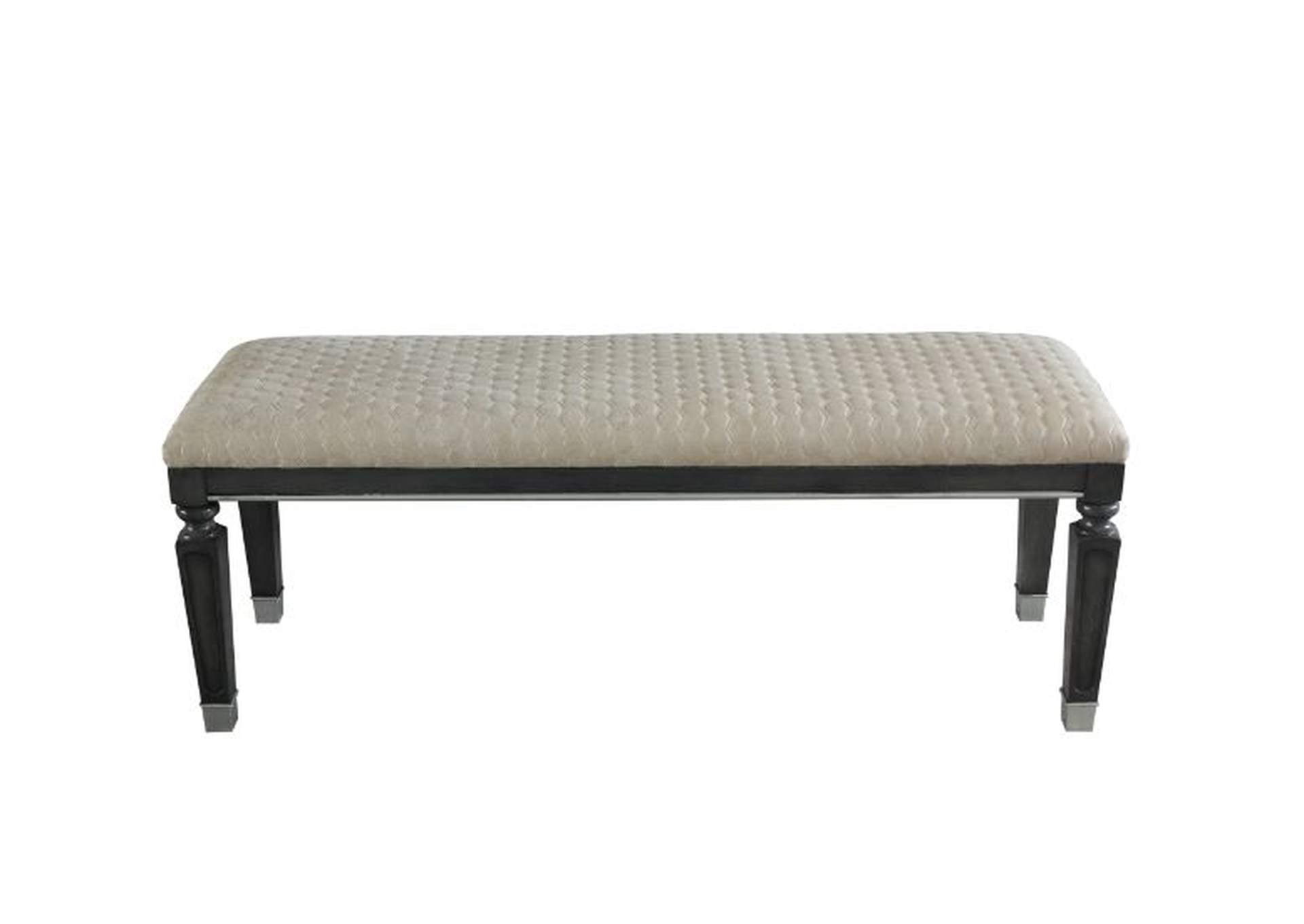 House Beatrice Two Tone Beige Fabric, Charcoal & Light Gray Finish Bench,Acme