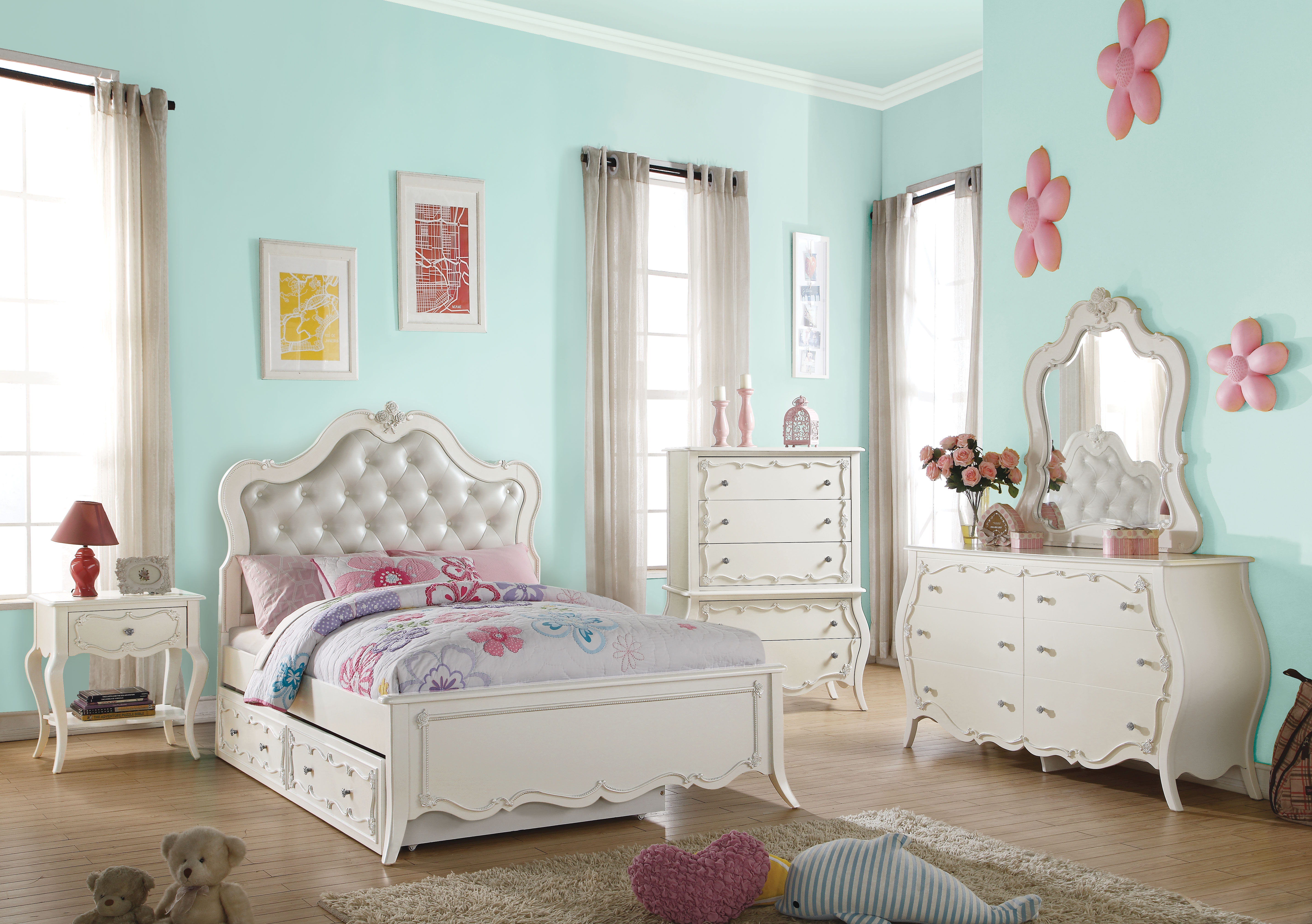 Edalene Pearl White Twin Bed w/Trundle,Acme
