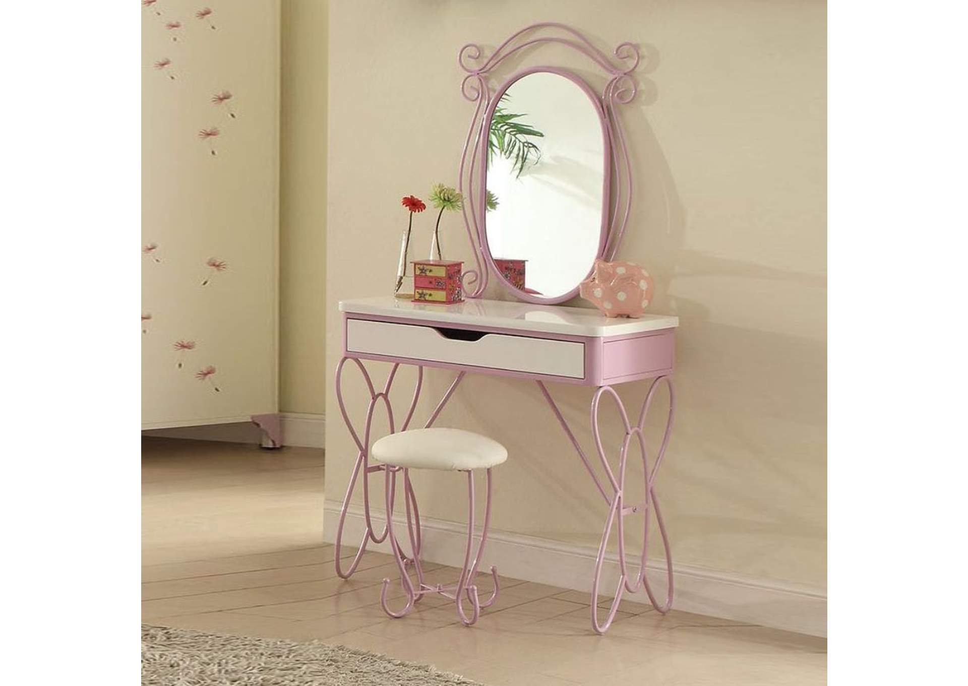 Priya II White & Light Purple Vanity Desk,Acme