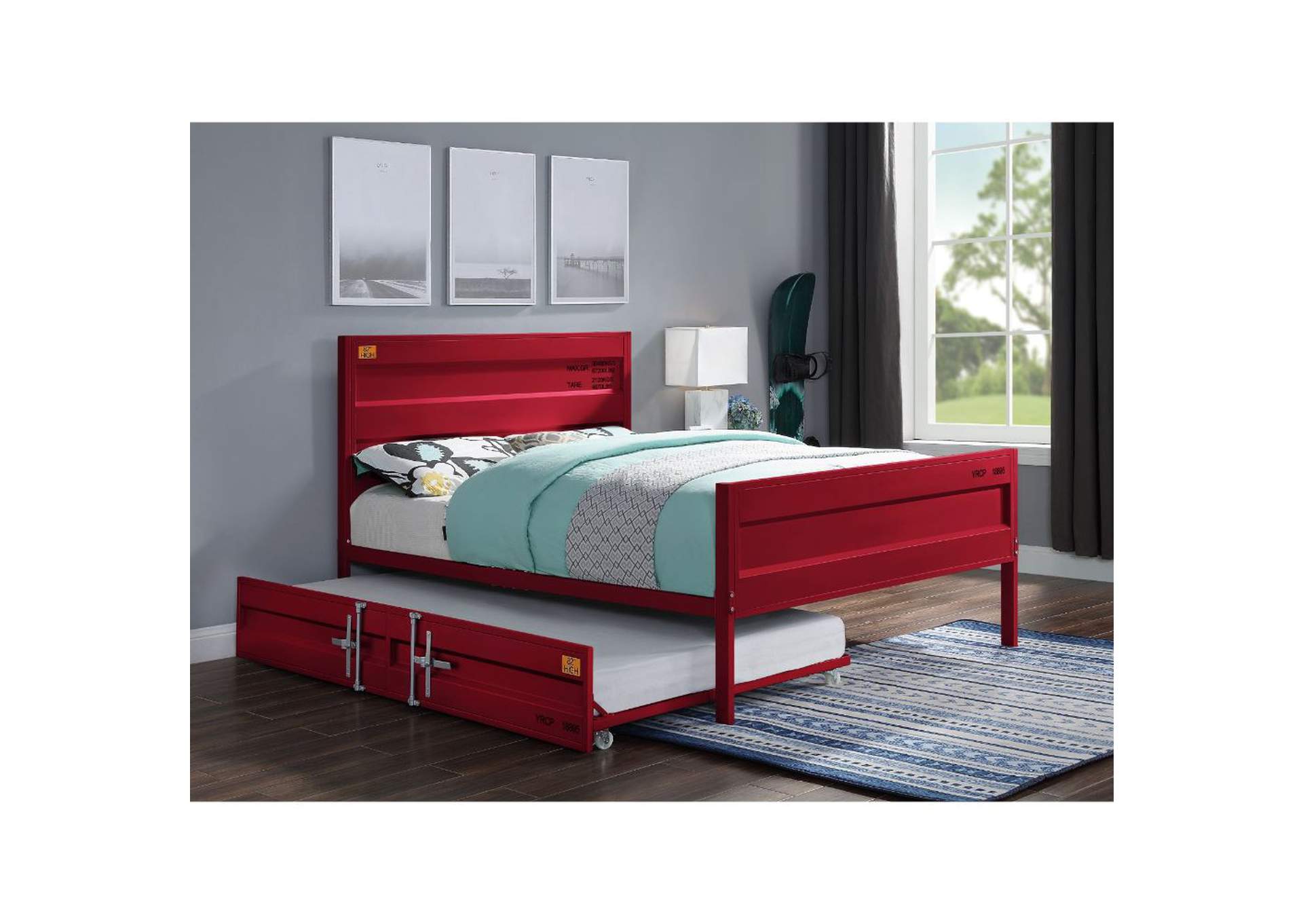 Cargo Red Twin/Twin Bunk Bed W/ Trundle,Acme
