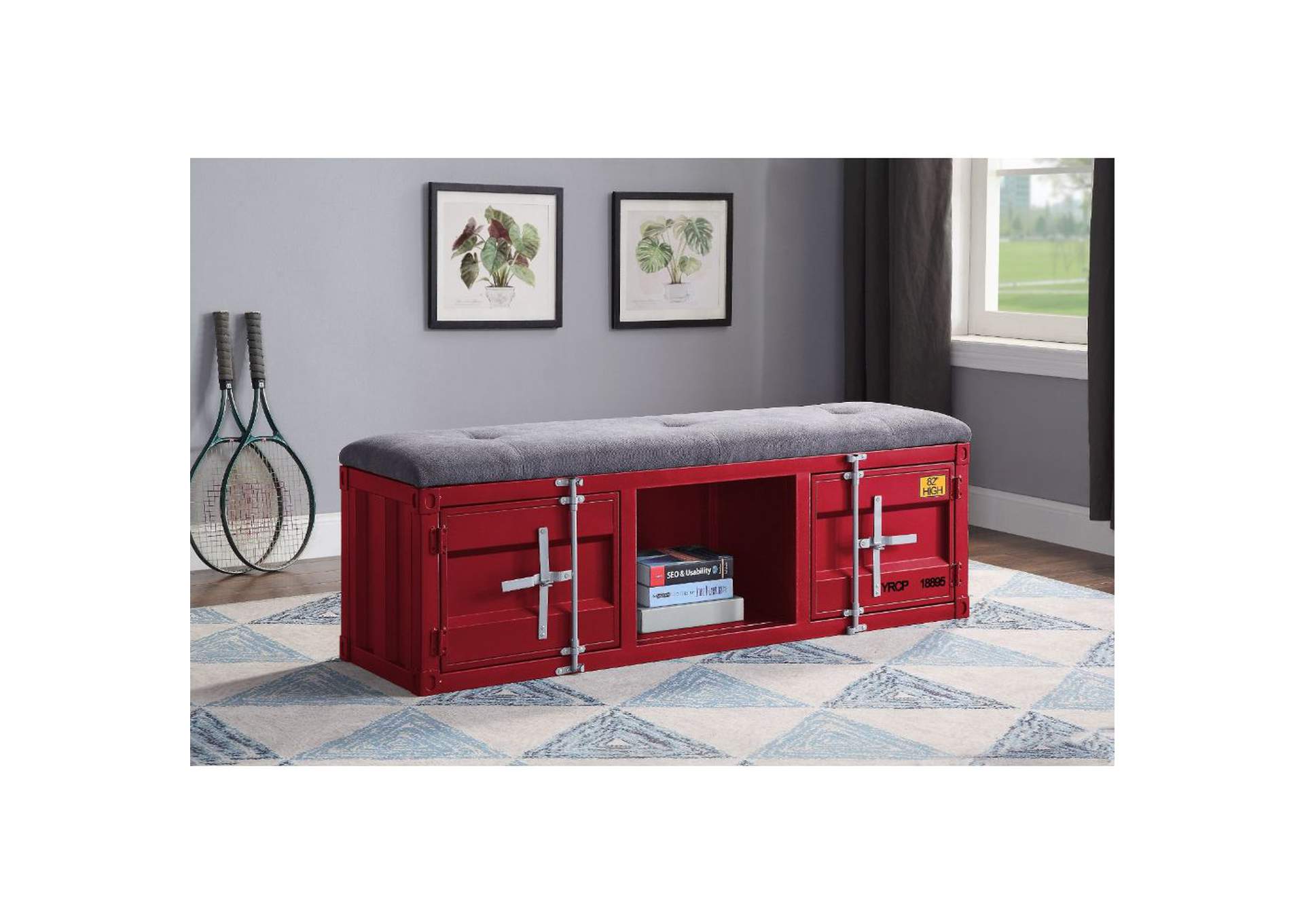 Cargo Gray Fabric & Red Bench,Acme