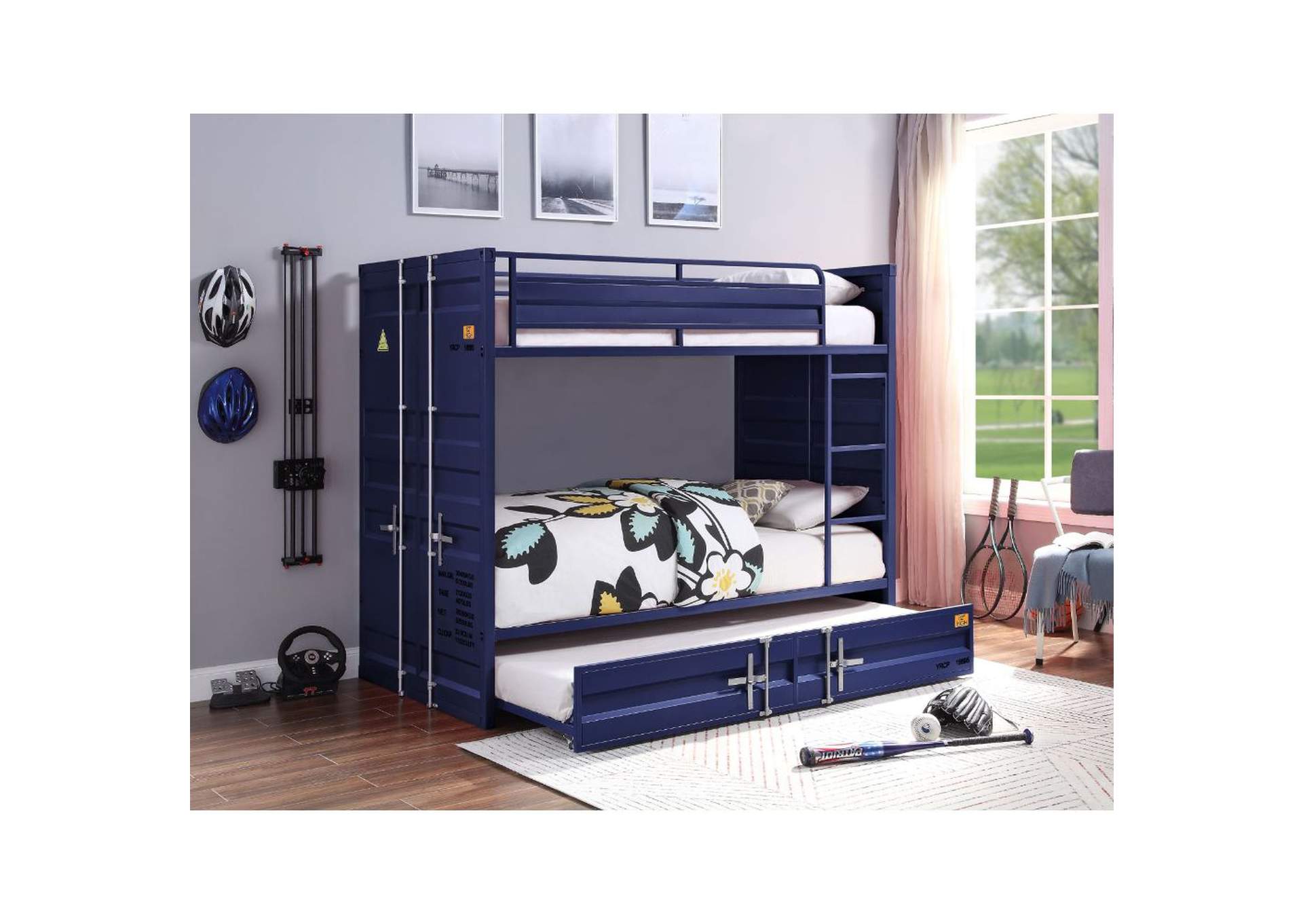 Cargo Blue Twin/Twin Bunk Bed W/ Trundle,Acme