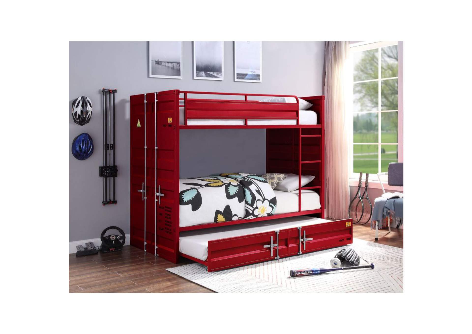Cargo Red Twin Bunk Bed Harlem, Cargo Twin Bed