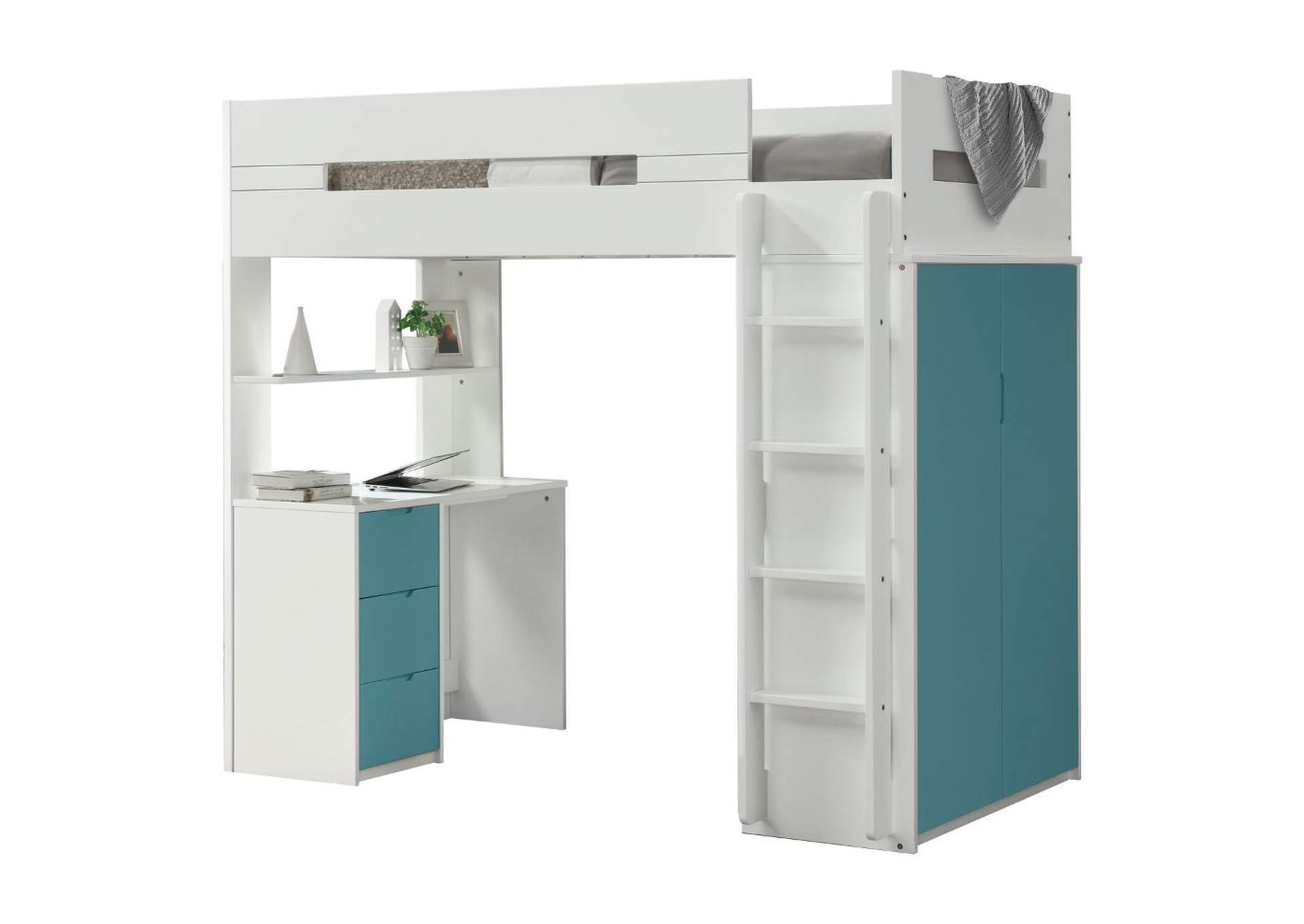 Nerice White & Teal Loft Bed,Acme
