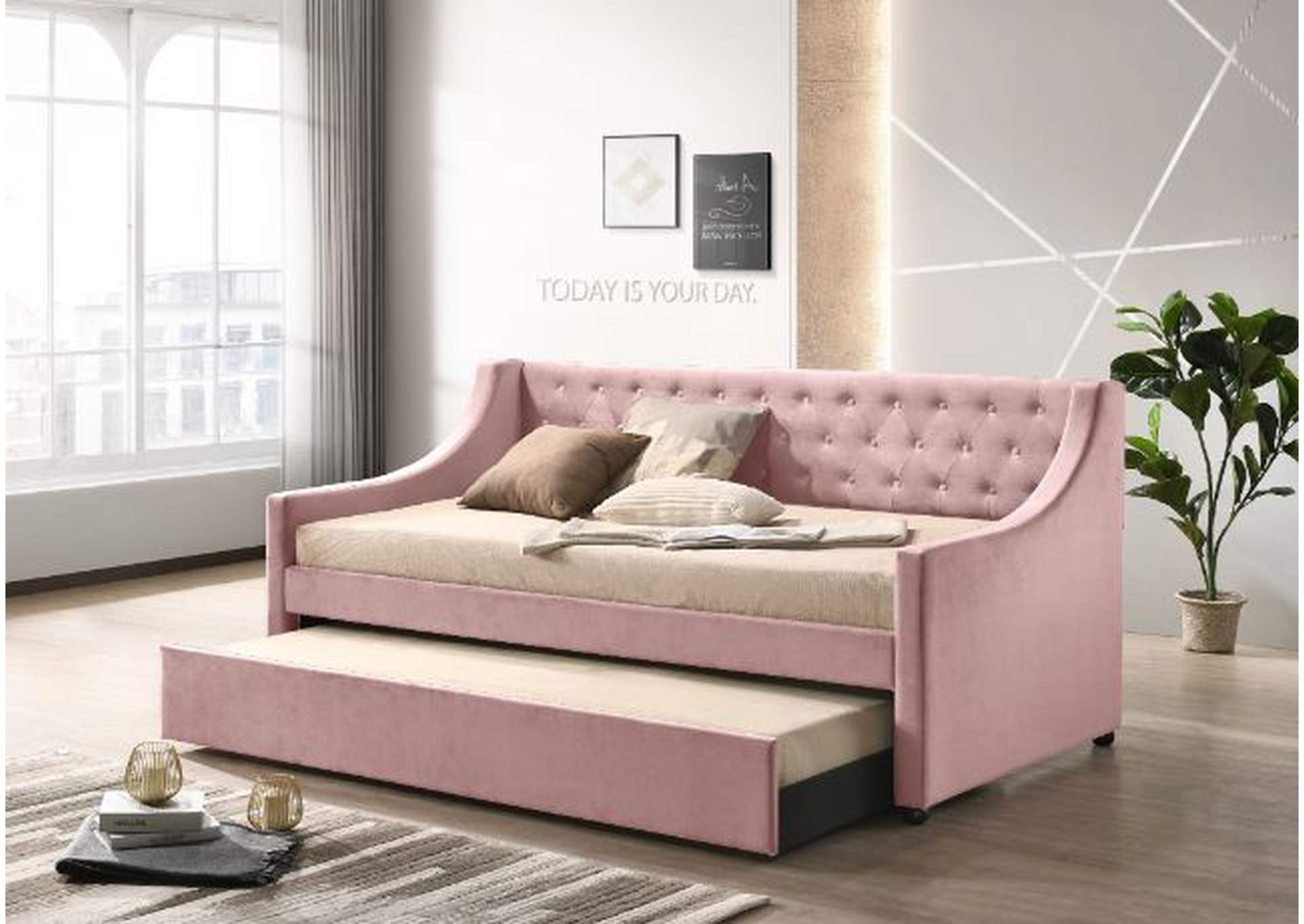 Lianna Pink Velvet Twin Daybed,Acme