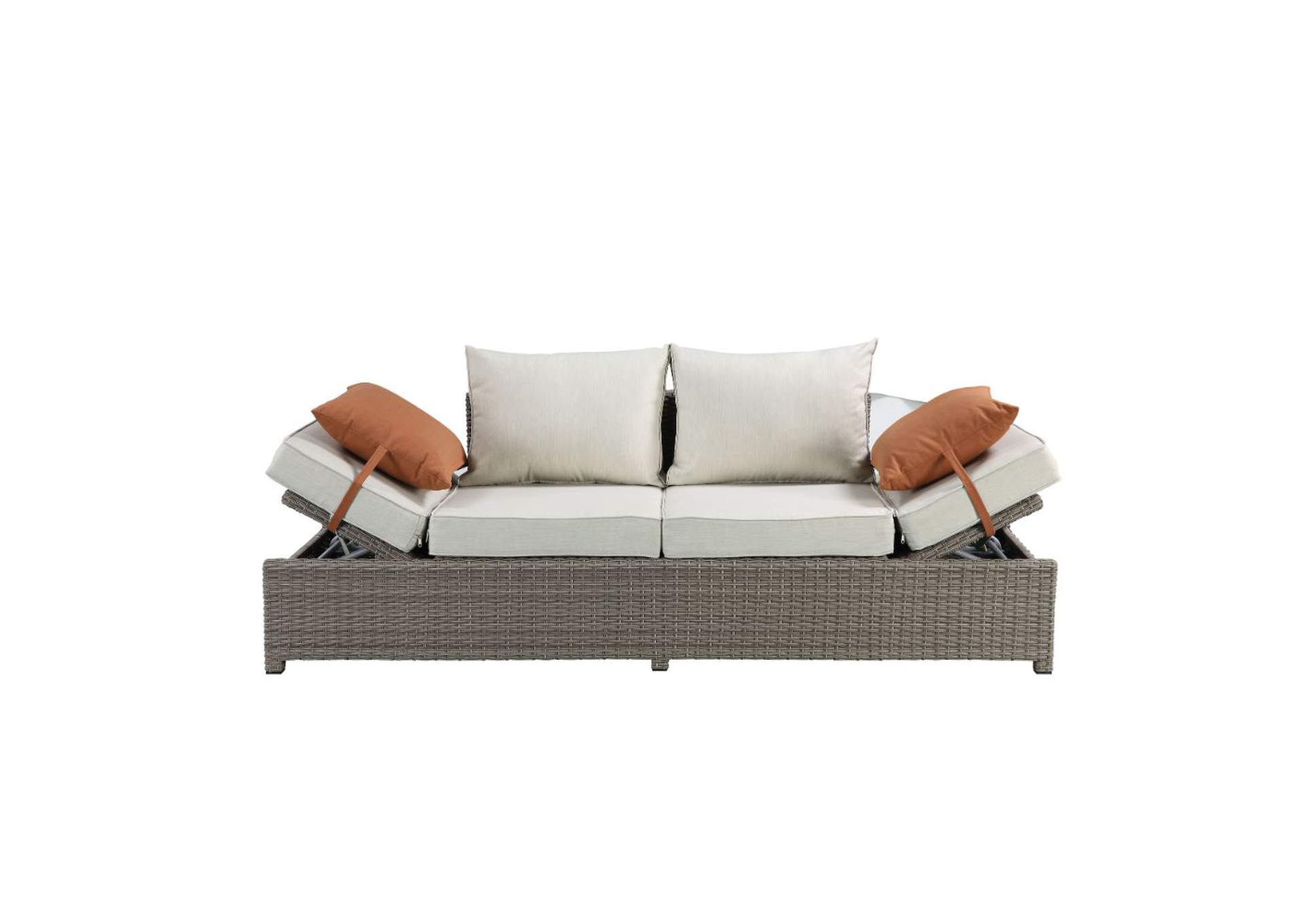 Salena Beige Fabric & Gray Wicker Patio Sofa & Ottoman,Acme