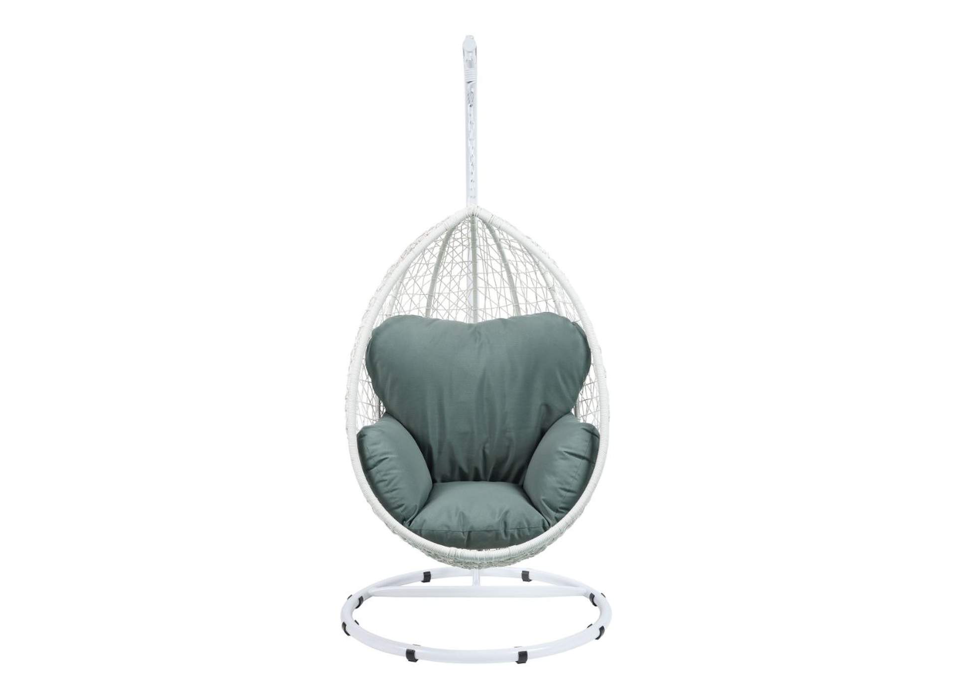 Simona Green Fabric & White Wicker Patio Swing Chair,Acme