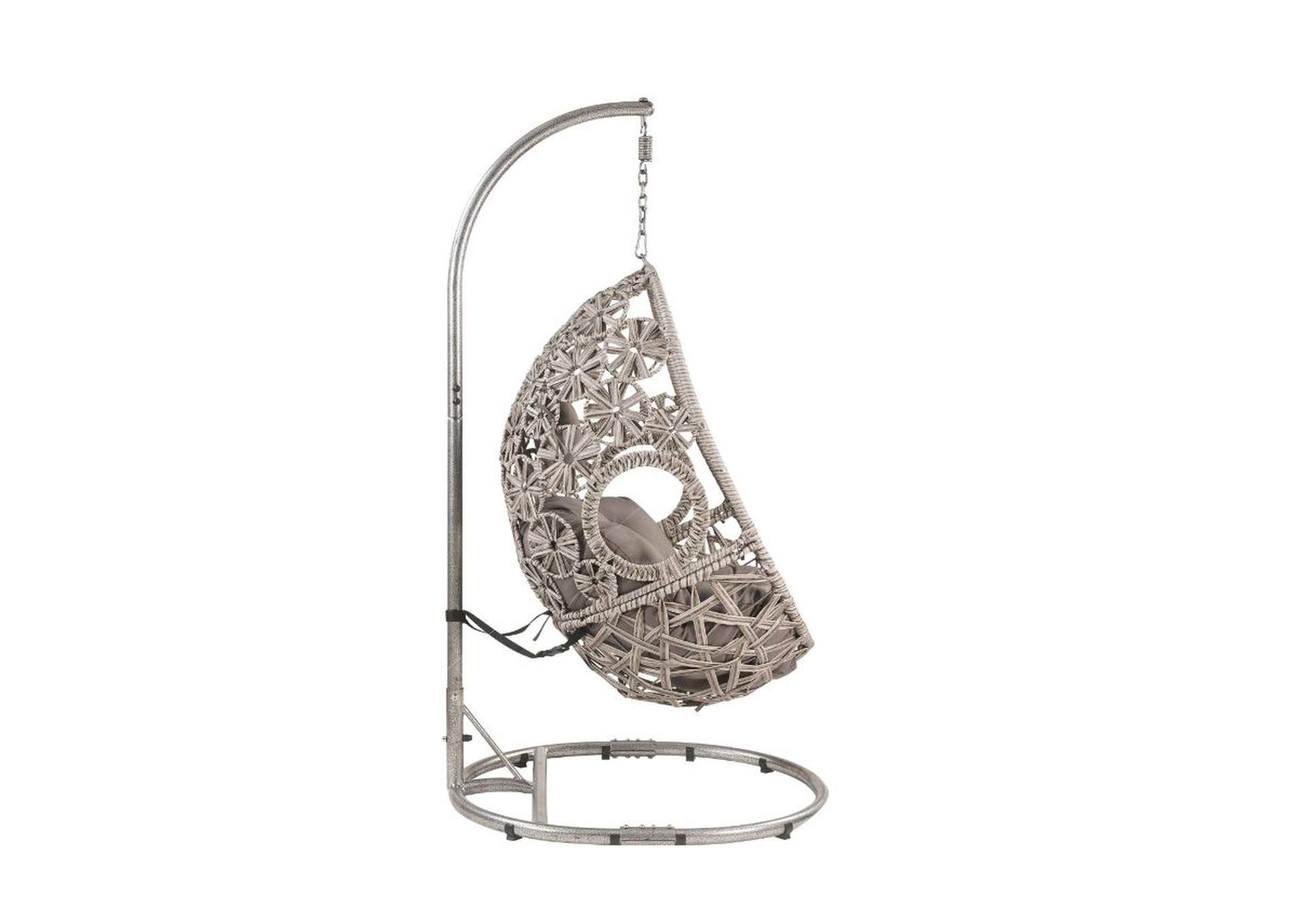 Sigar Light Gray Fabric & Wicker Patio Swing Chair,Acme
