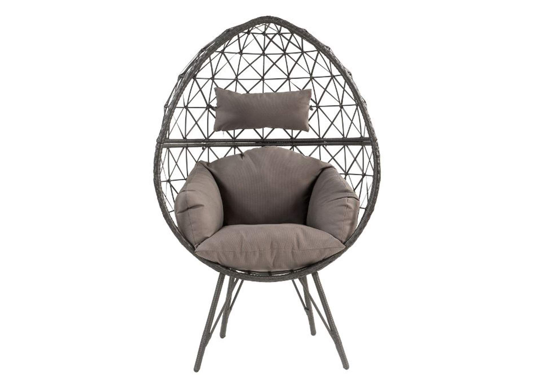 Aeven Light Gray Fabric Black Wicker Patio Lounge Chair,Acme