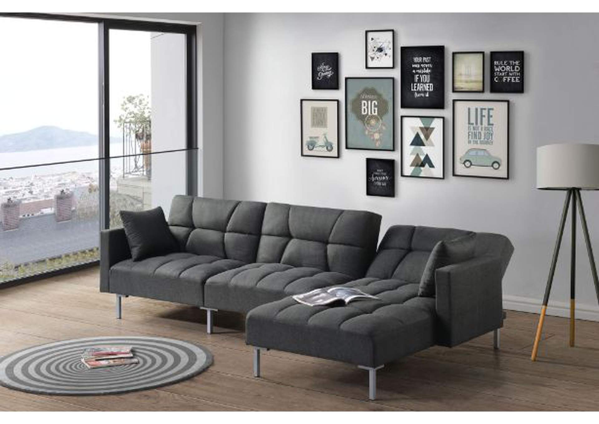 Duzzy Dark Gray Fabric Sectional Sofa,Acme