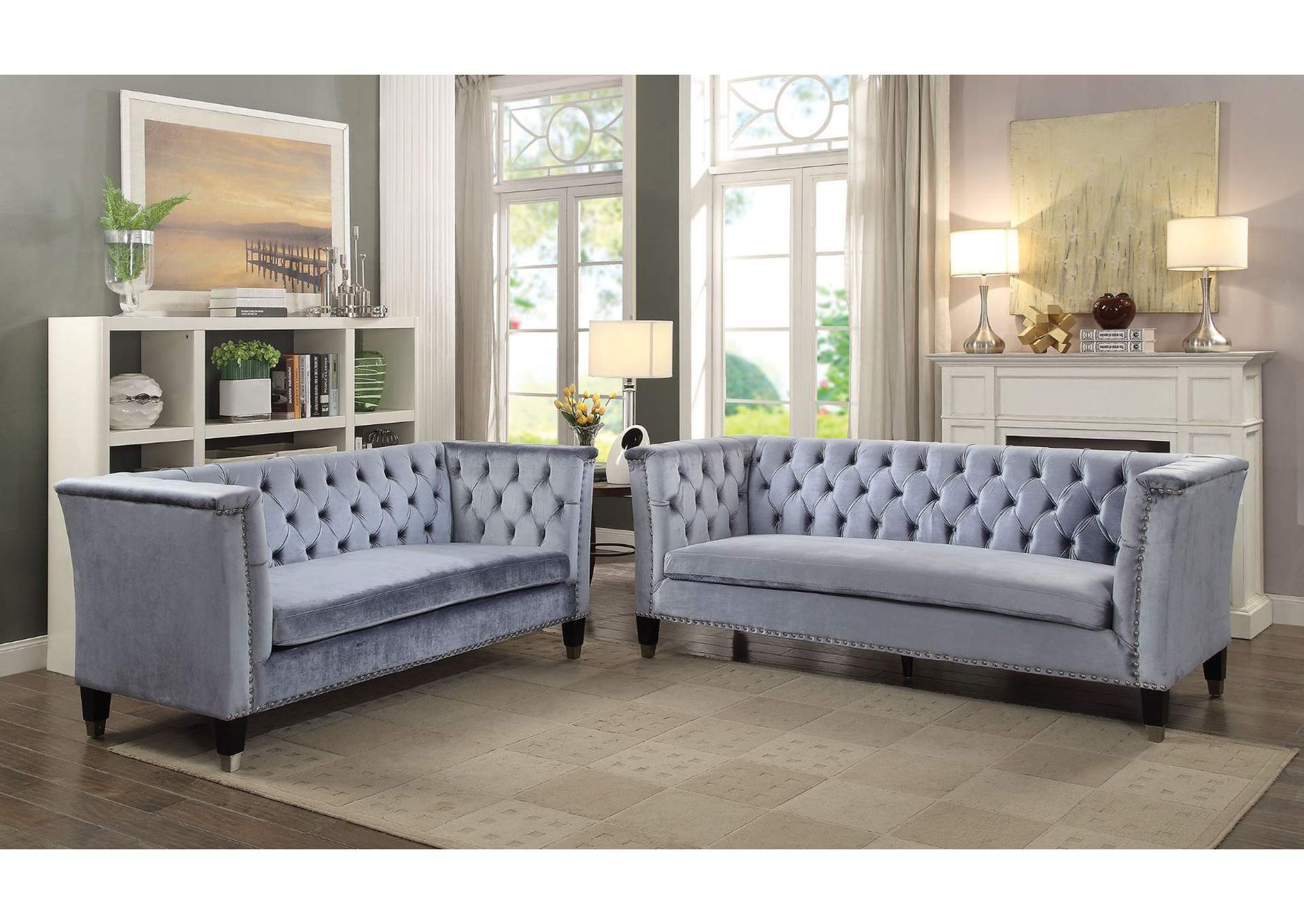 Honor Blue-Gray Velvet Sofa,Acme