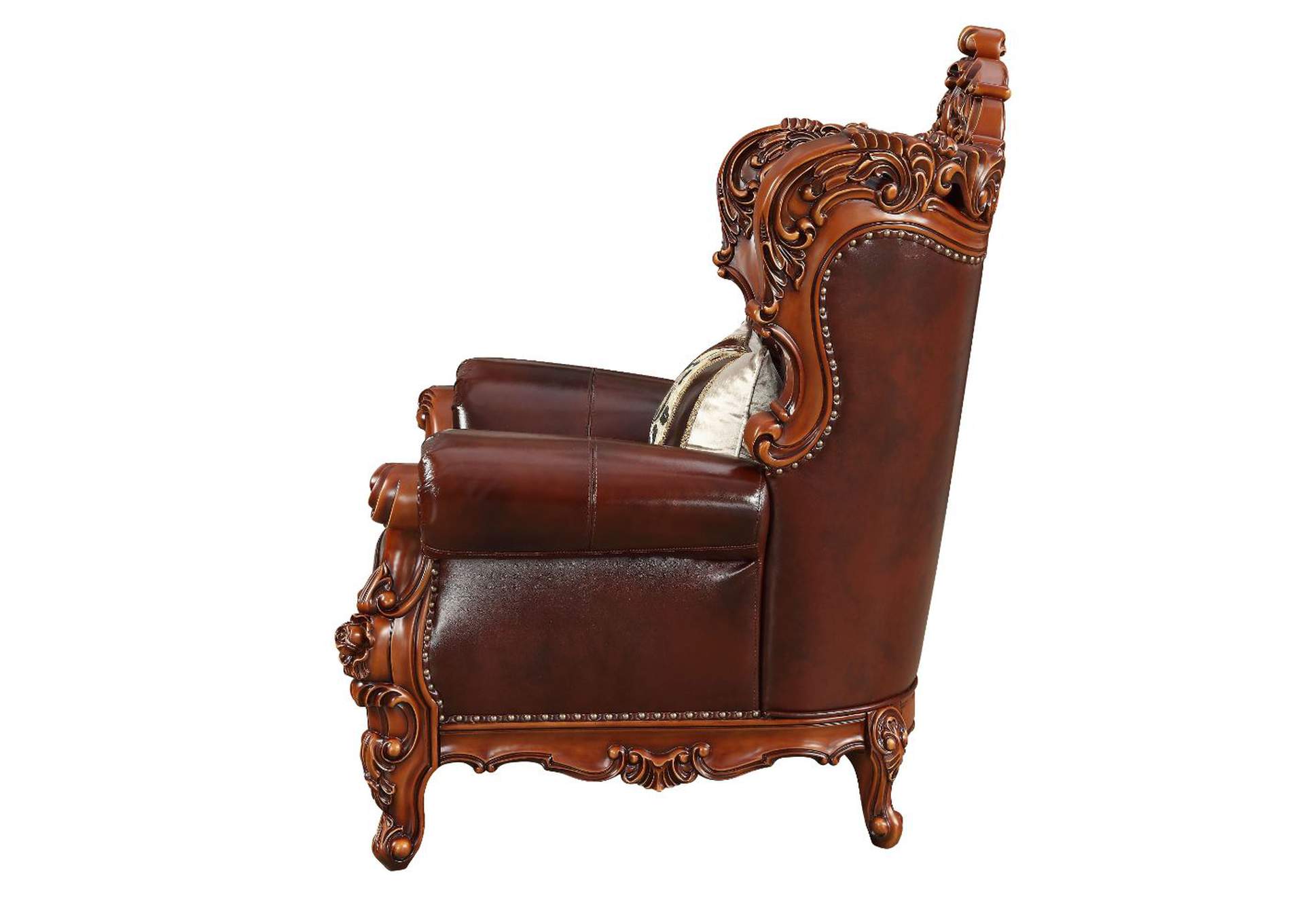 Eustoma Cherry Top Grain Leather Match & Walnut Chair,Acme