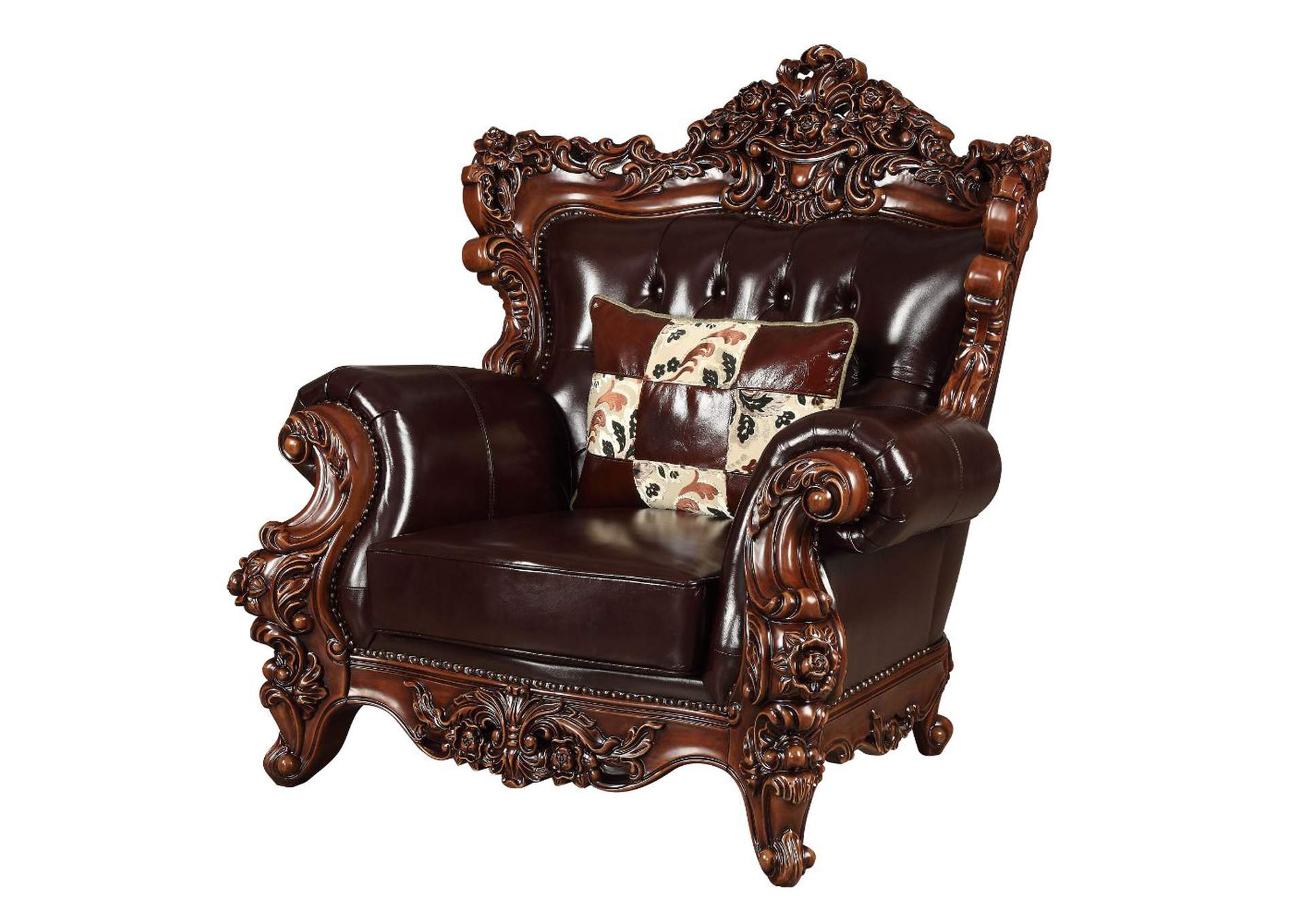 Forsythia Espresso Top Grain Leather Match & Walnut Chair,Acme