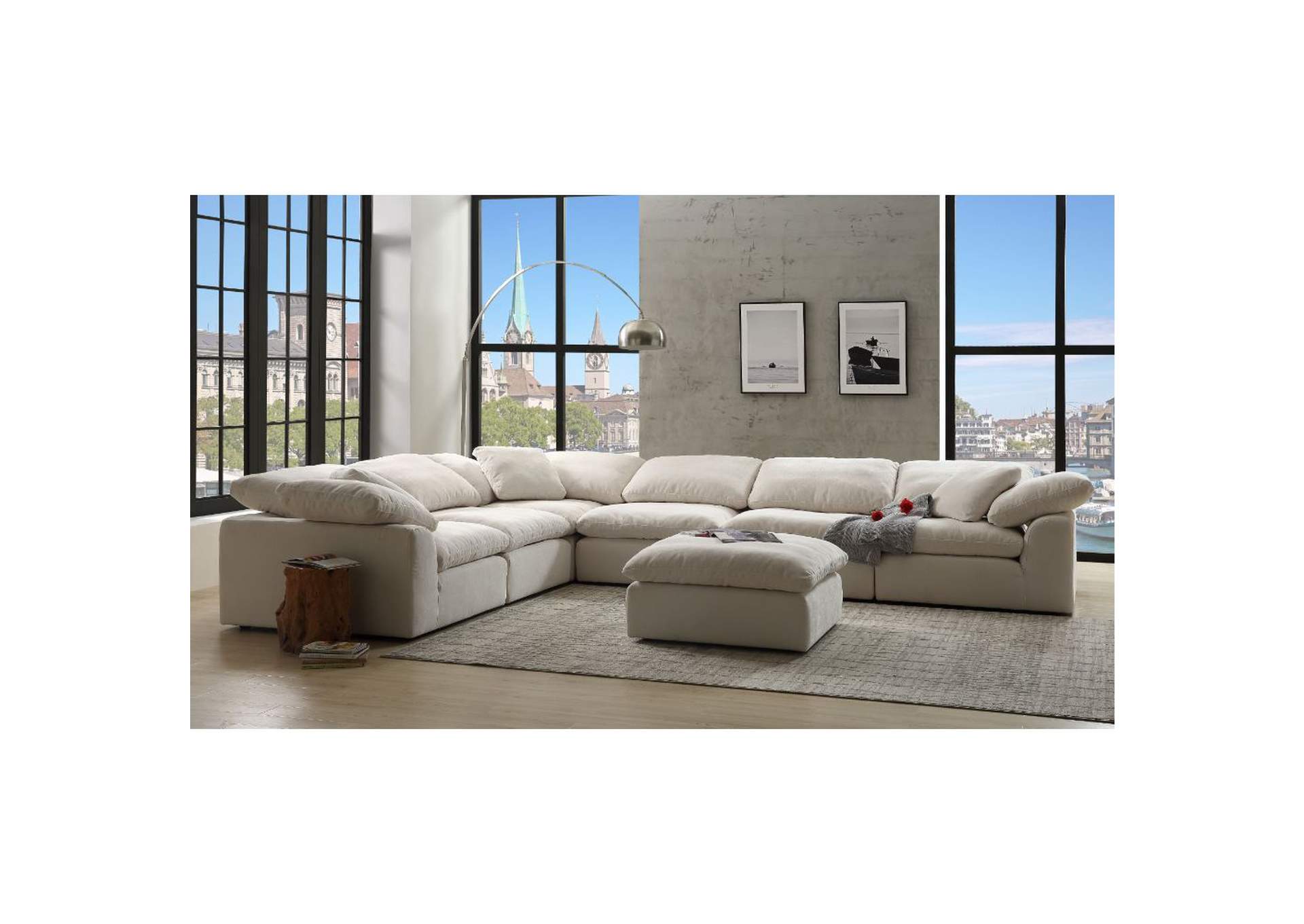 Naveen Ivory Linen Armless Chair,Acme