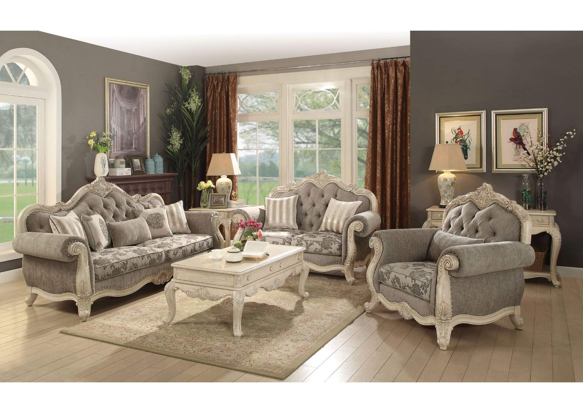 Ragenardus Gray Fabric & Antique White Sofa,Acme