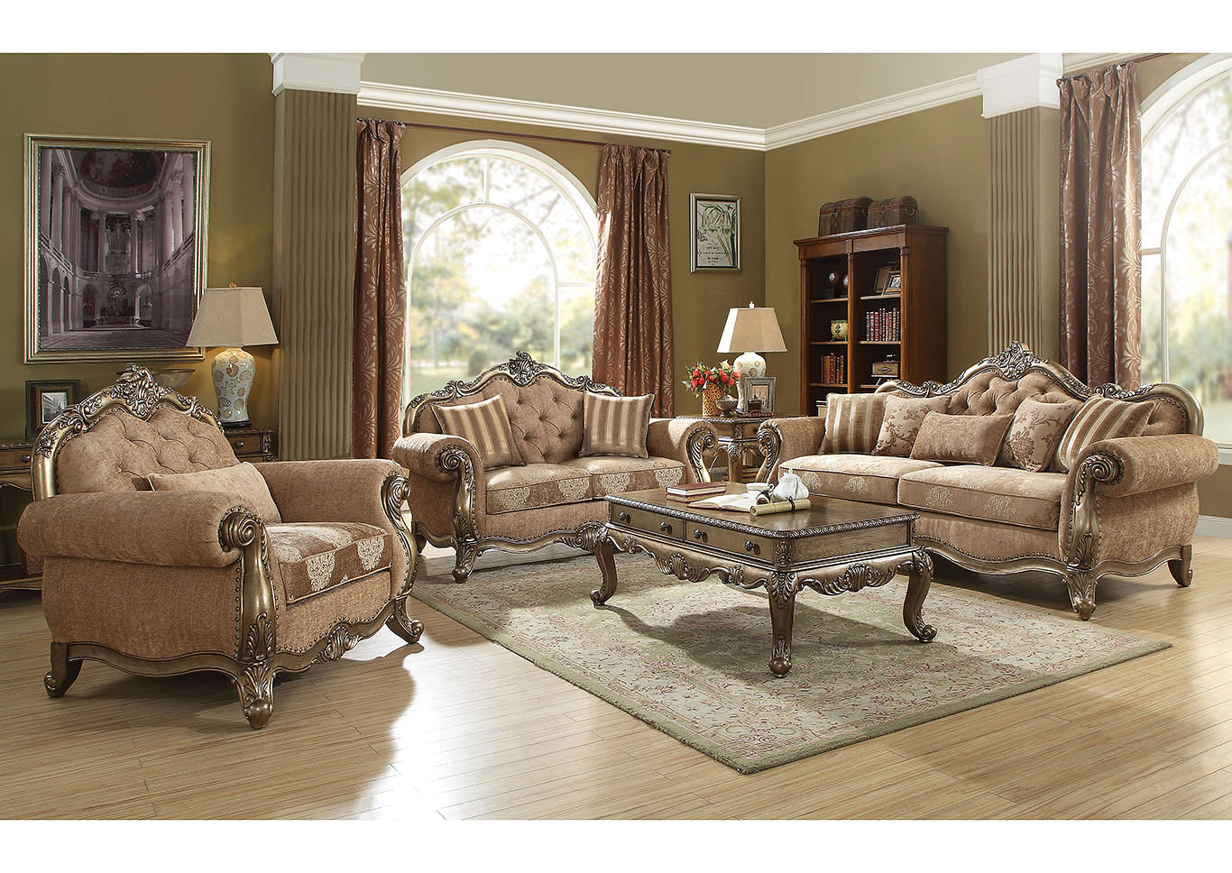 Ragenardus Oak/Brown Upholstered Sofa and Loveseat,Acme