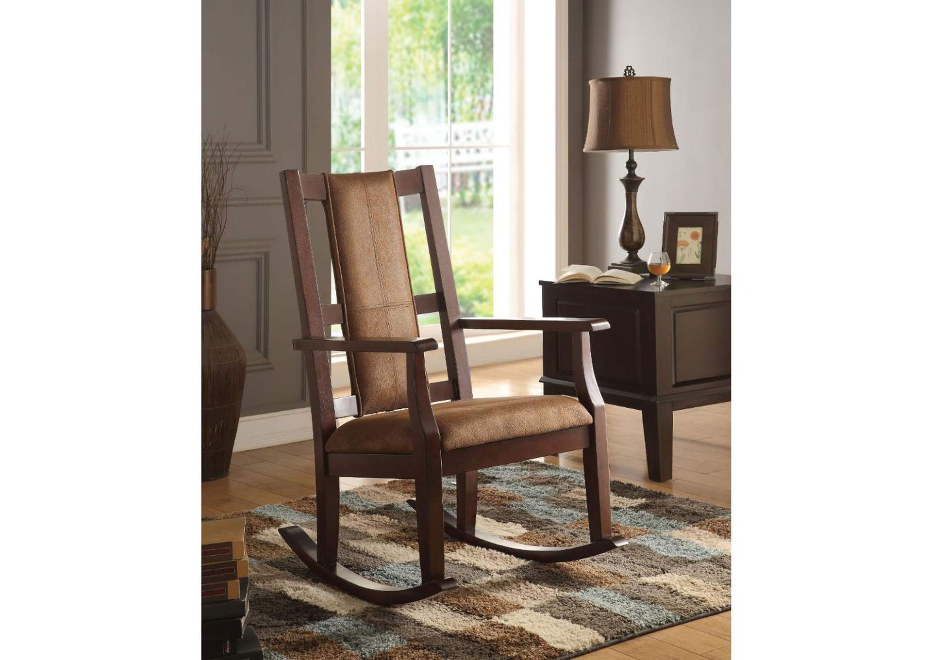 Butsea Brown Fabric & Espresso Rocking Chair,Acme