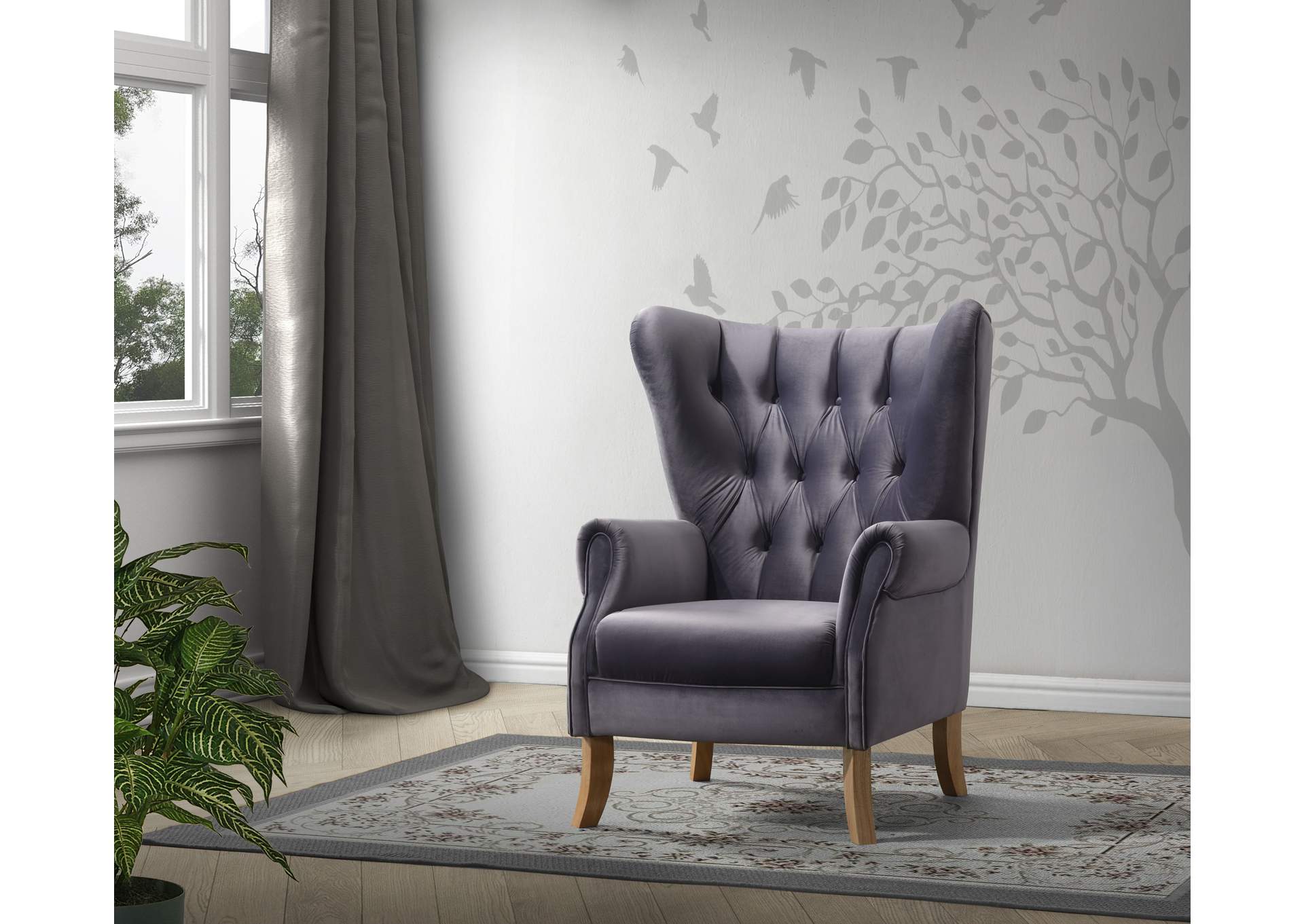 gray velvet accent chair