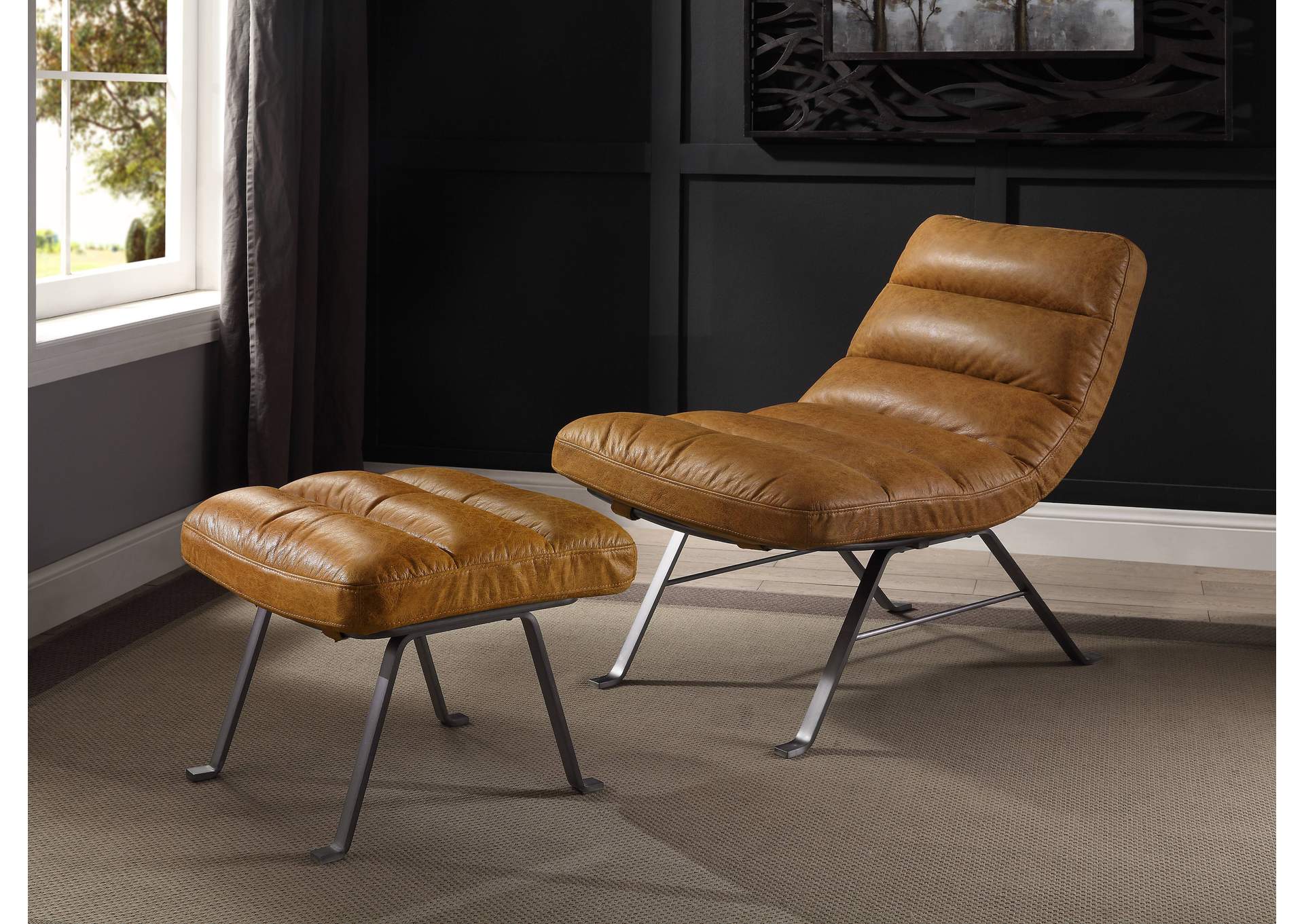 Bison Toffee Top Grain Leather Ottoman,Acme