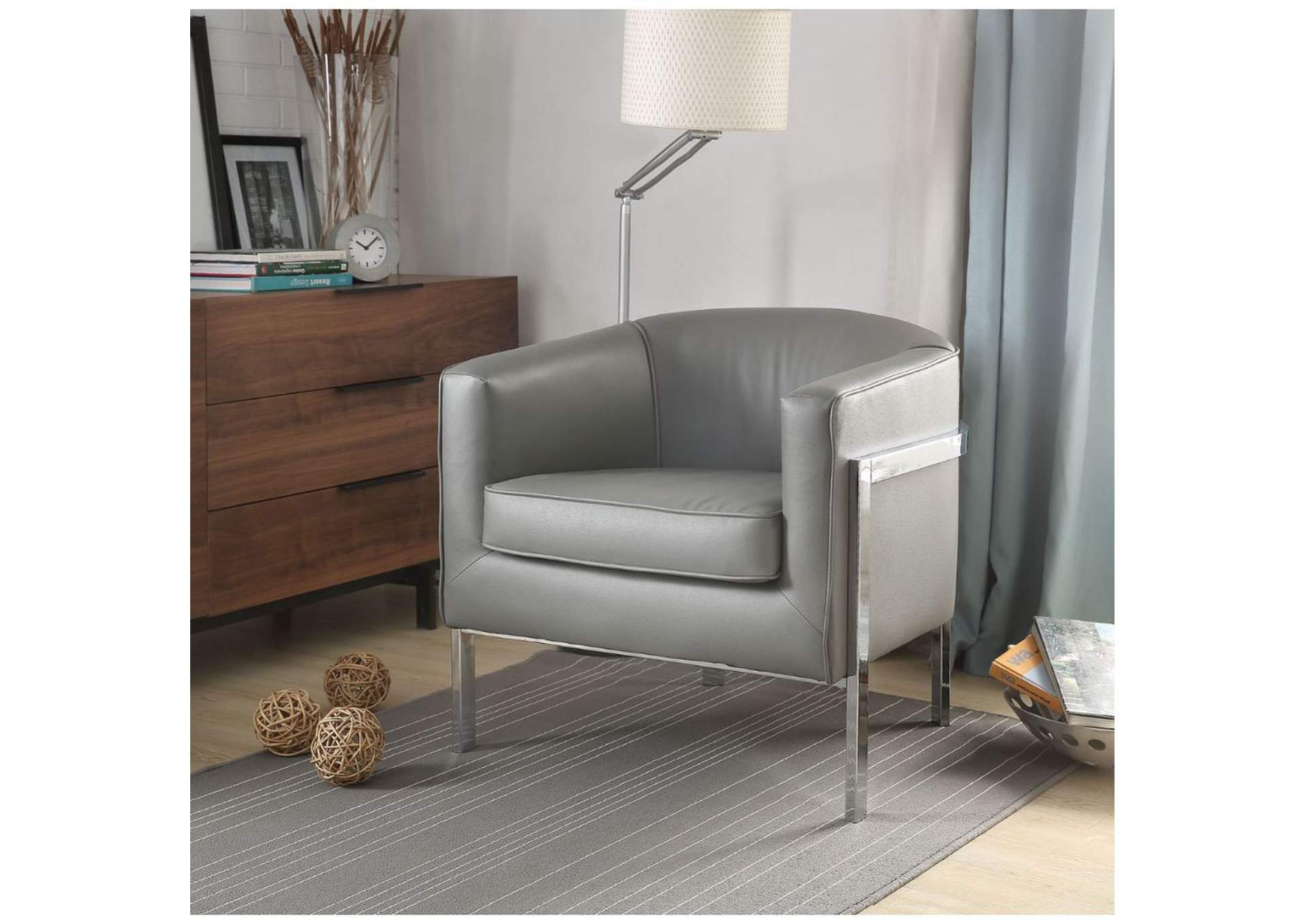 Tiarnan Vintage Gray PU & Chrome Accent Chair,Acme