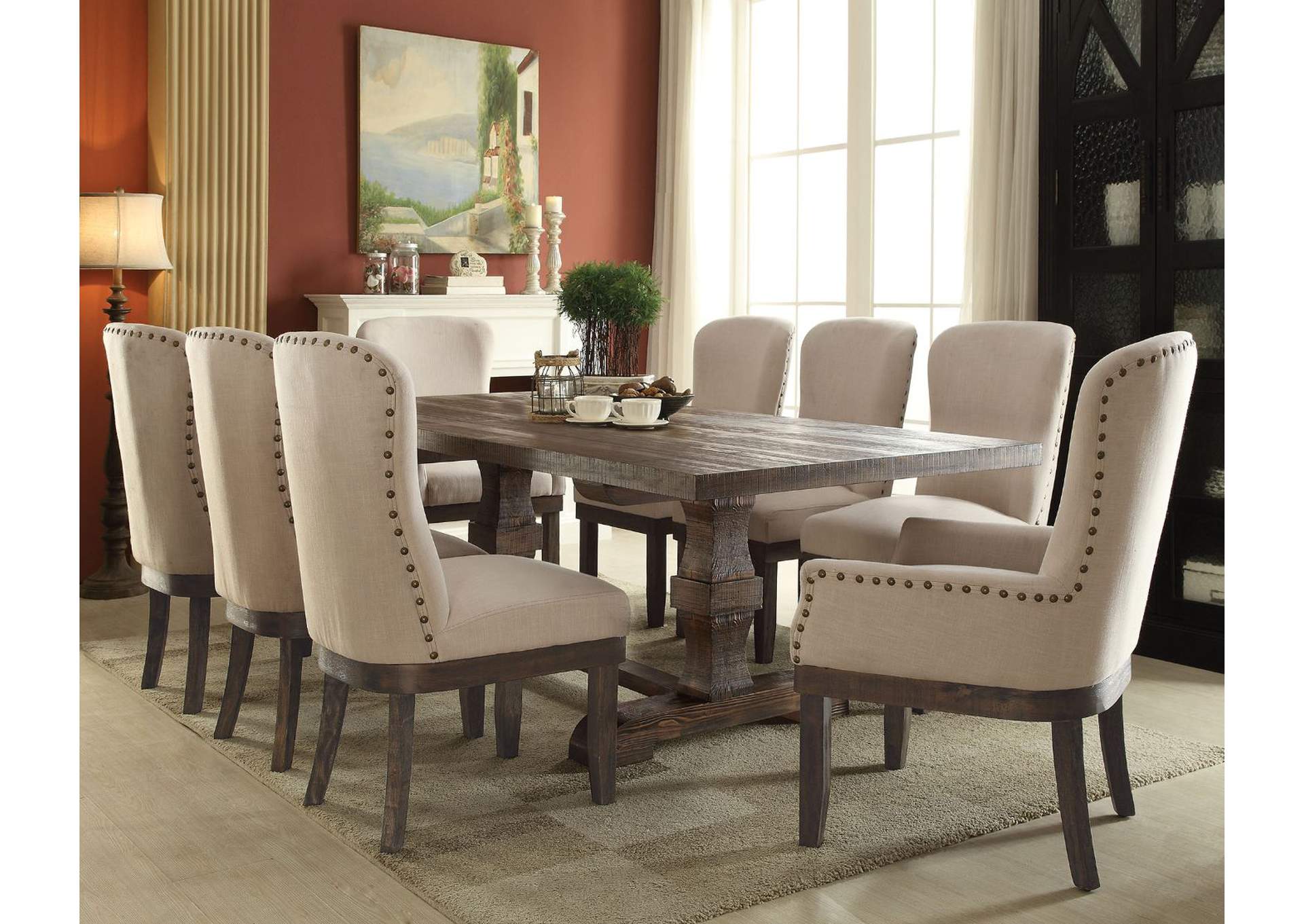 Landon Salvage Brown Extendable Dining Table w/2 Arm & 6 Side Chair,Acme