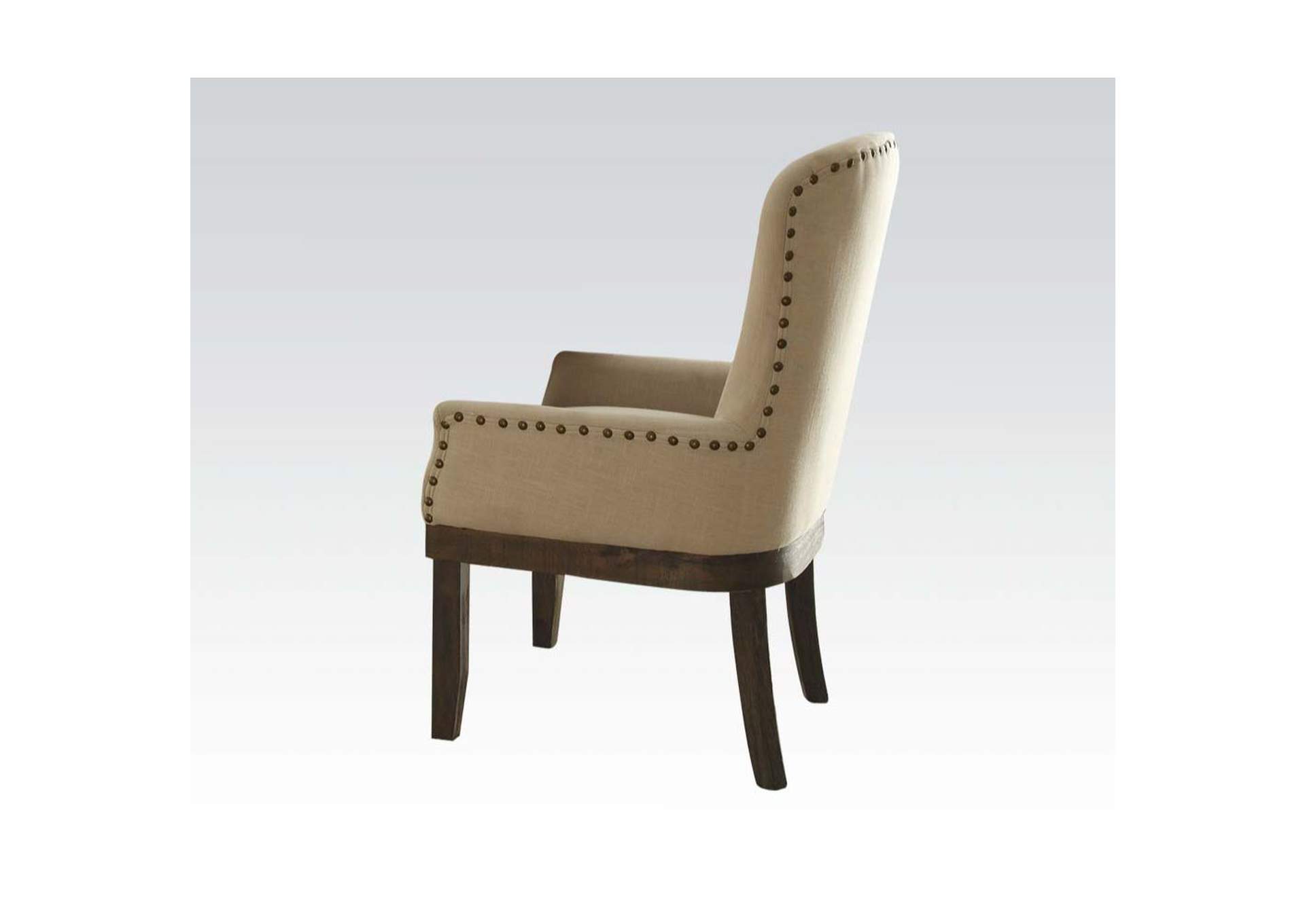 Landon Beige Linen & Salvage Brown Chair,Acme