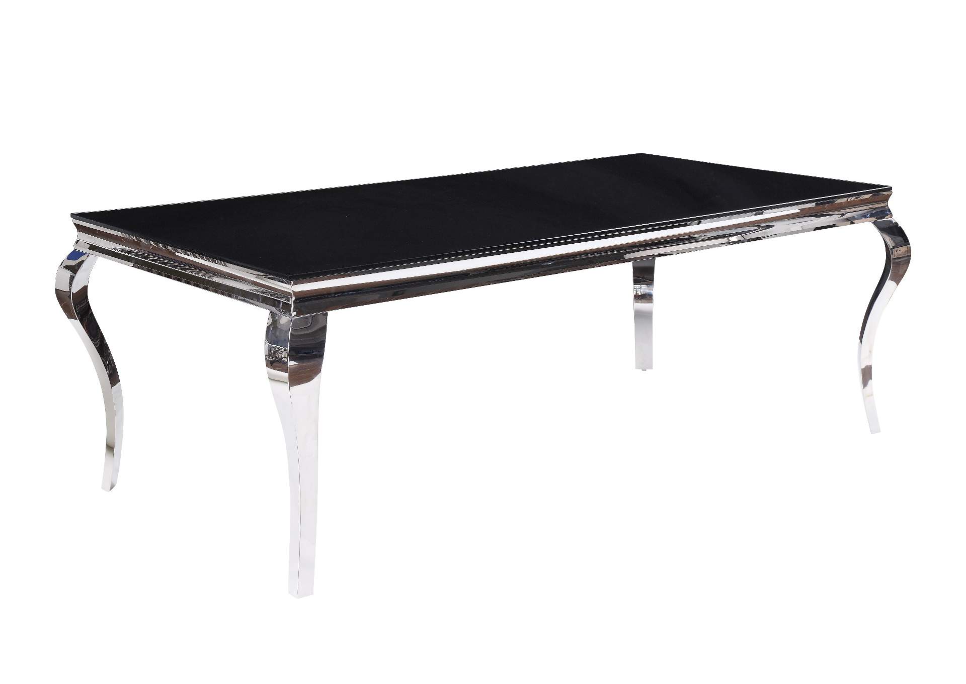 Fabiola Stainless Steel & Black Glass Dining Table,Acme