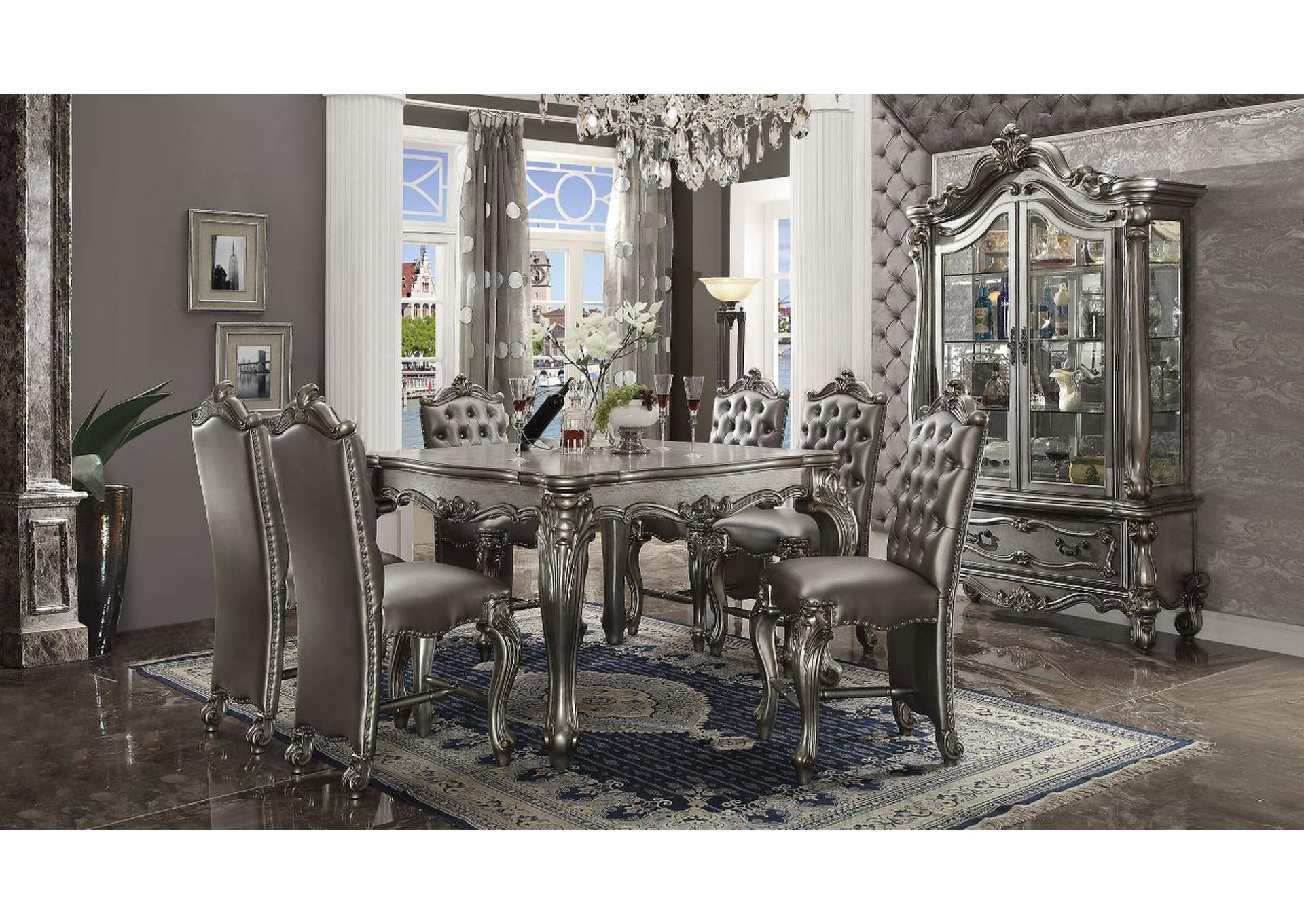 Versailles Antique Platinum Counter Table w/4 Counter Chair,Acme
