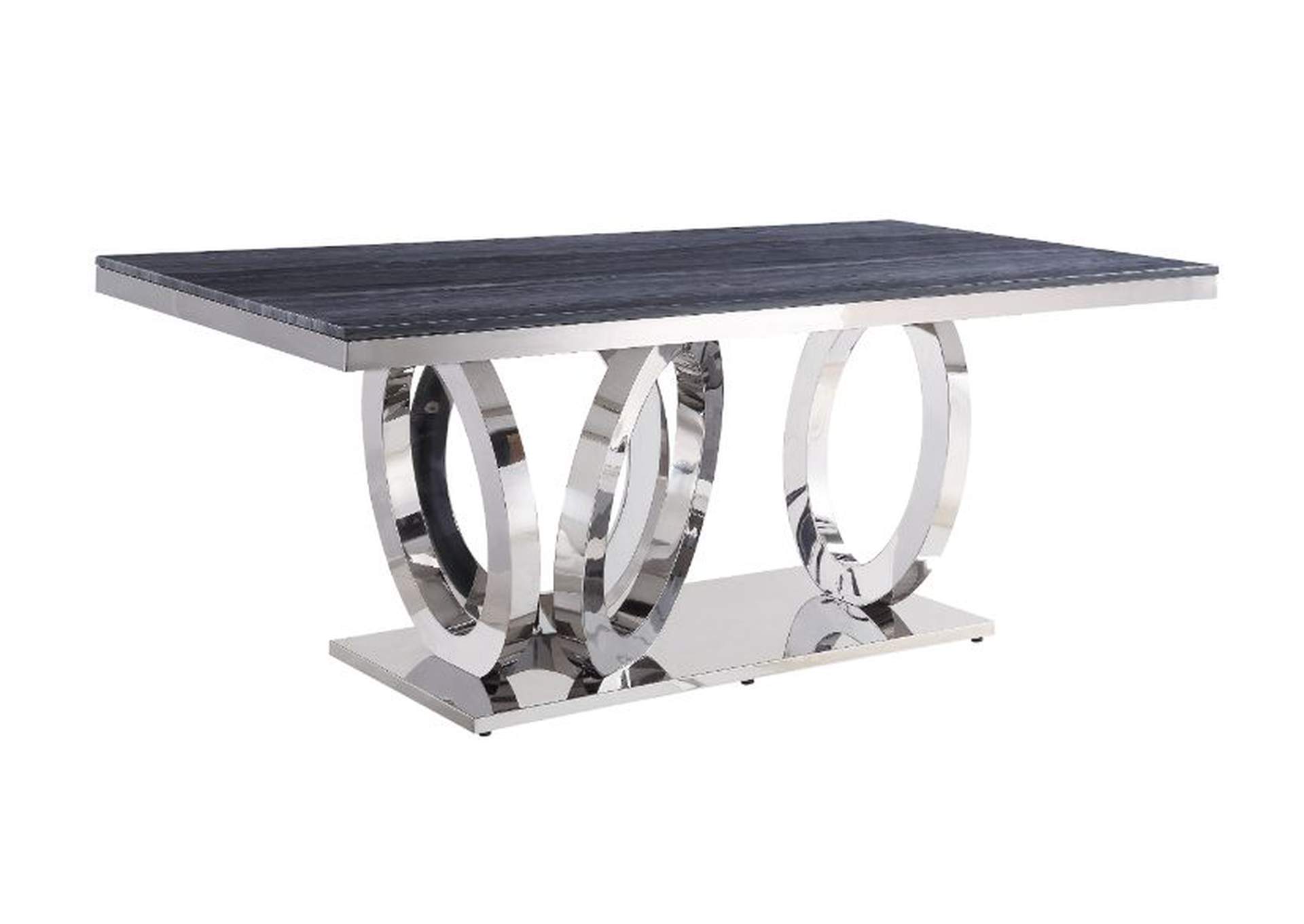 Nasir Gray Printed Faux Marble & Mirrored Silver Finish Dining Table,Acme