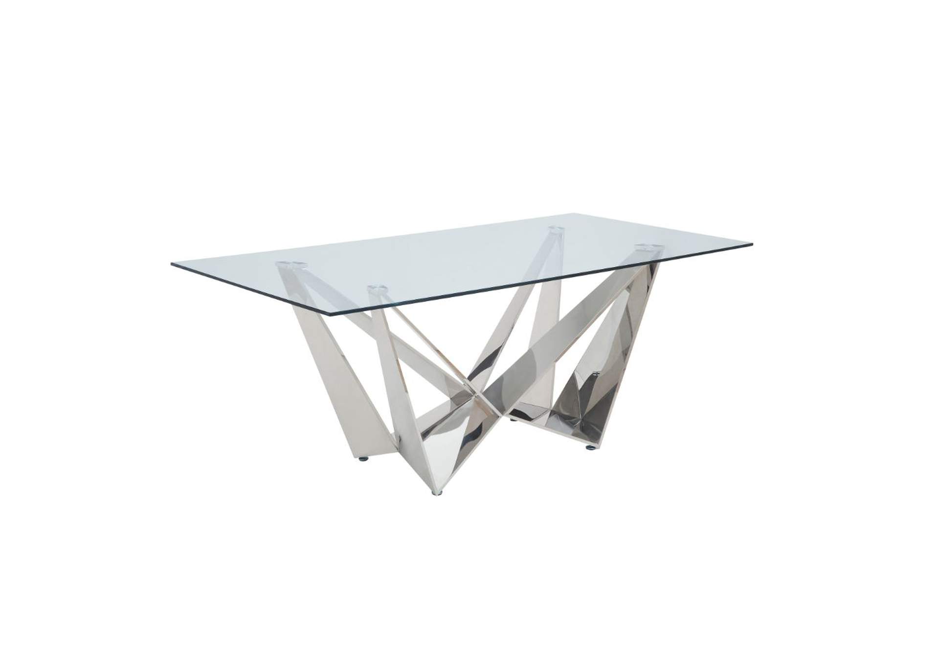 Dekel Clear Glass & Stainless Steel Dining Table,Acme