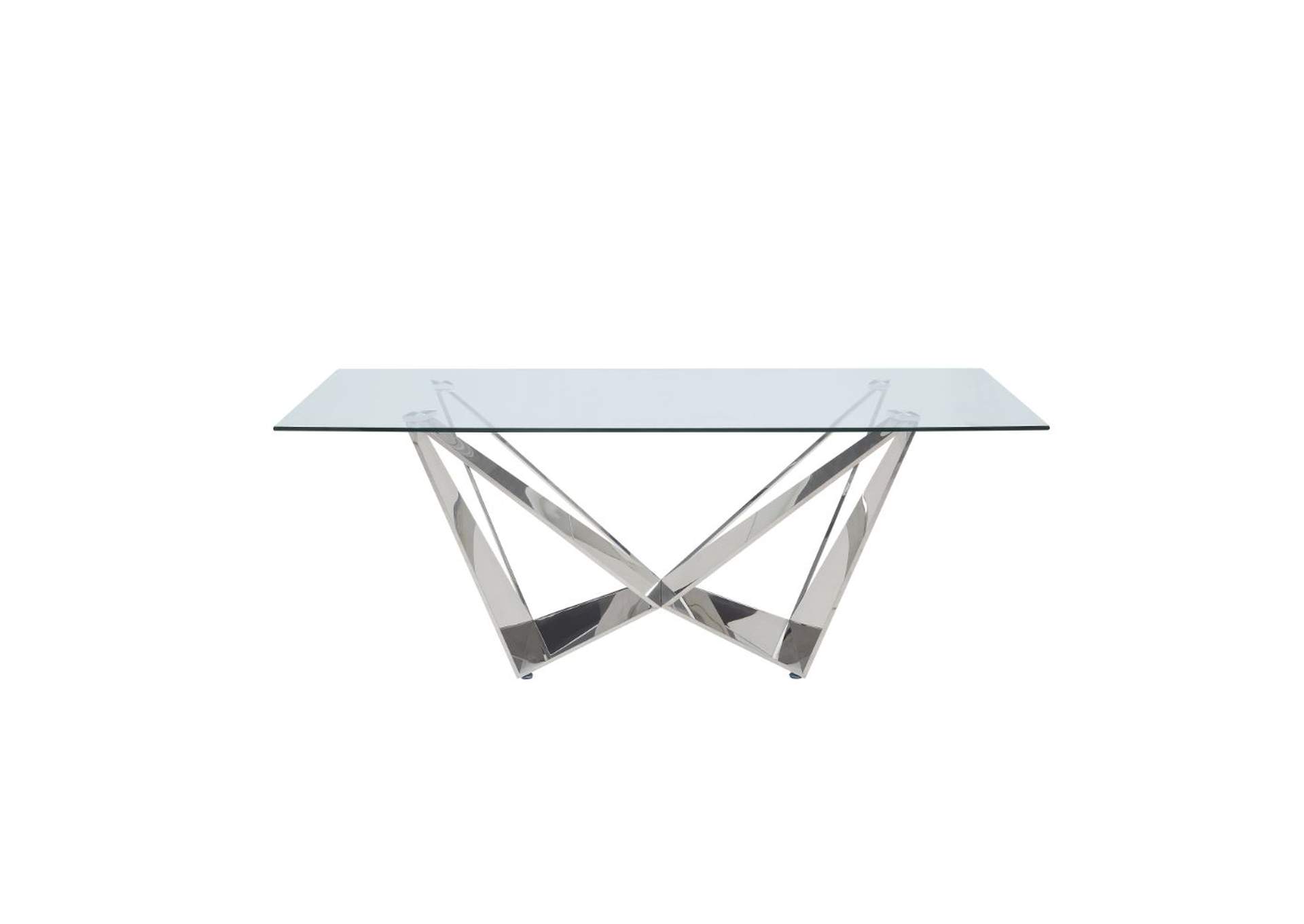 Dekel Clear Glass & Stainless Steel Dining Table,Acme