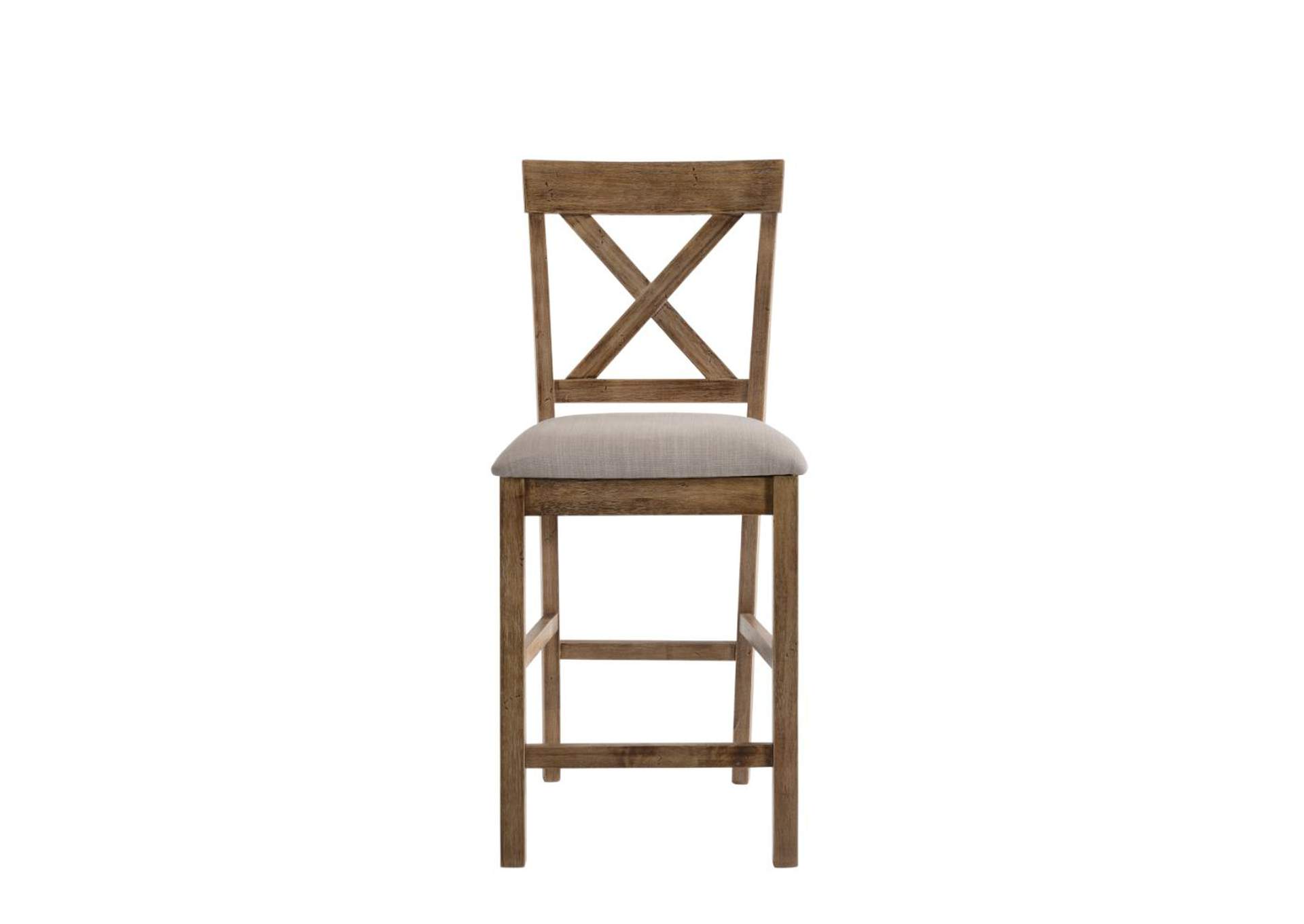 Martha II Tan Linen & Weathered Oak Counter Height Chair,Acme
