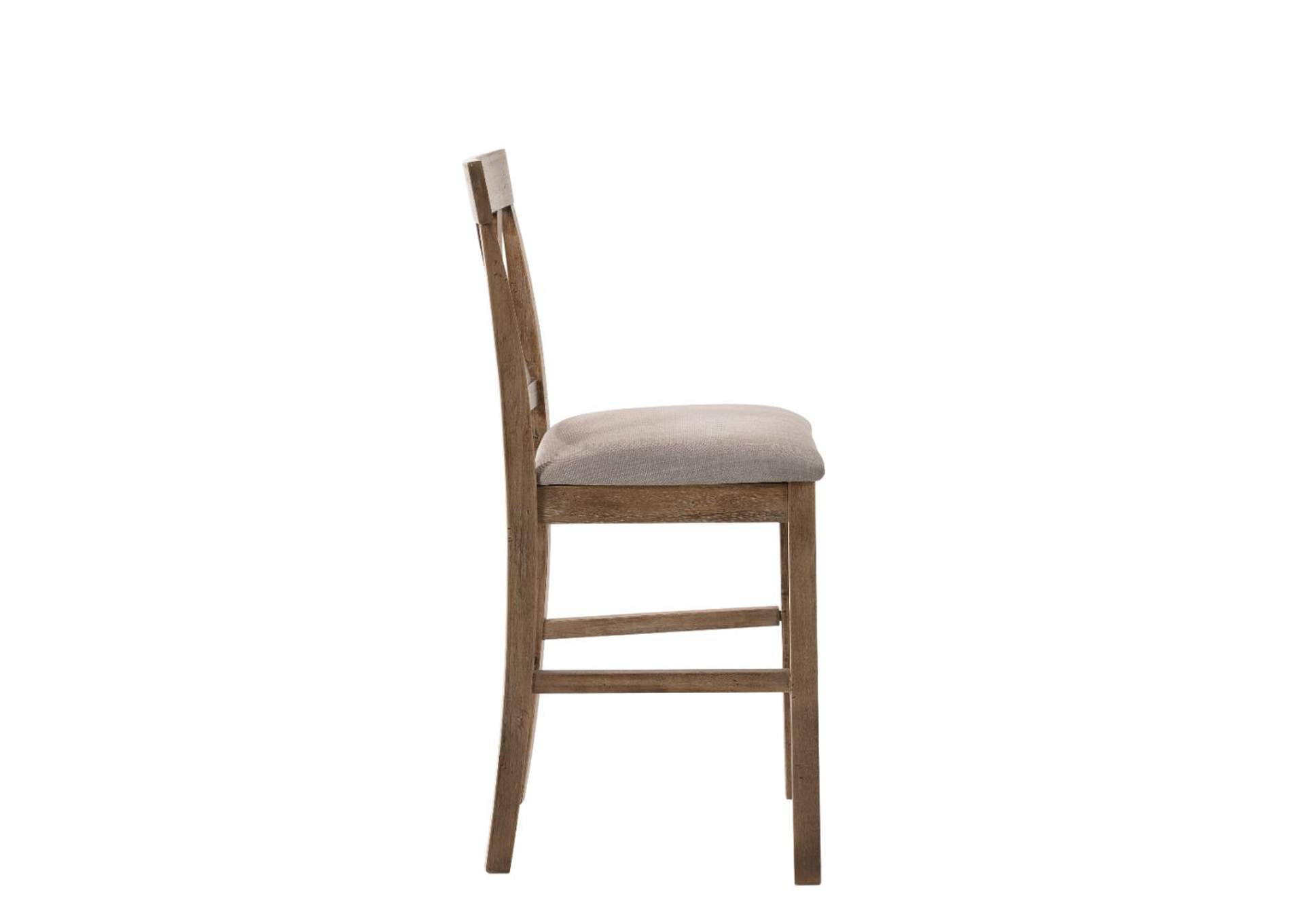 Martha II Tan Linen & Weathered Oak Counter Height Chair,Acme