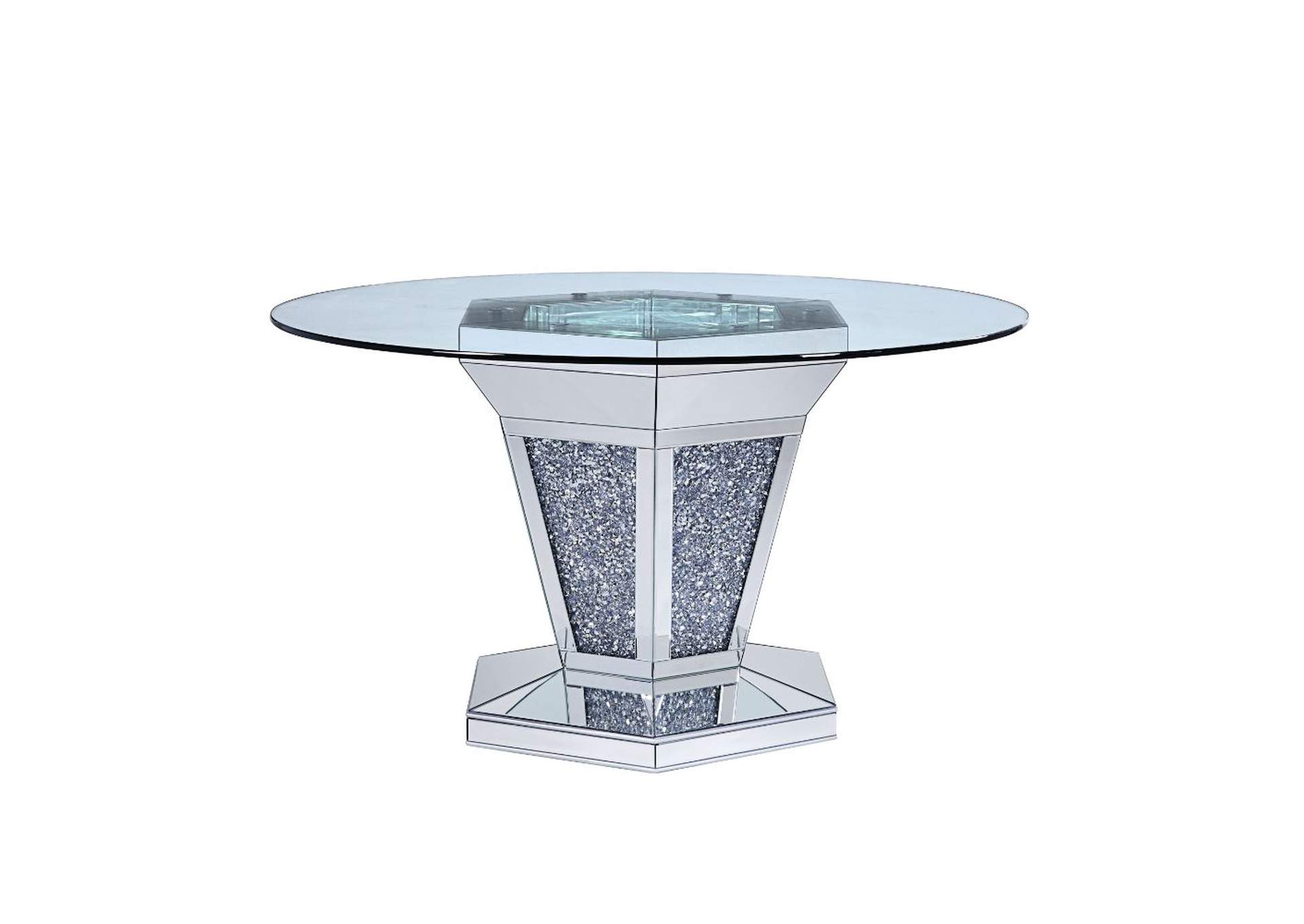 Noralie Mirrored, Faux Diamonds & Clear Glass Dining Table,Acme