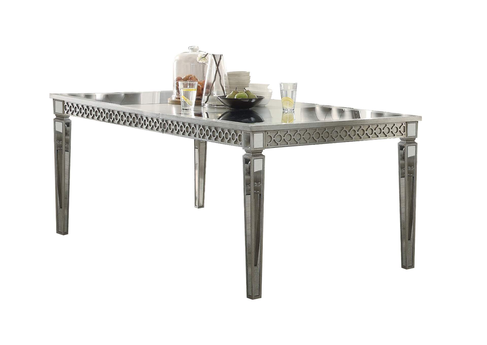 Kacela Mirrored & Antique Silver Finish Dining Table,Acme