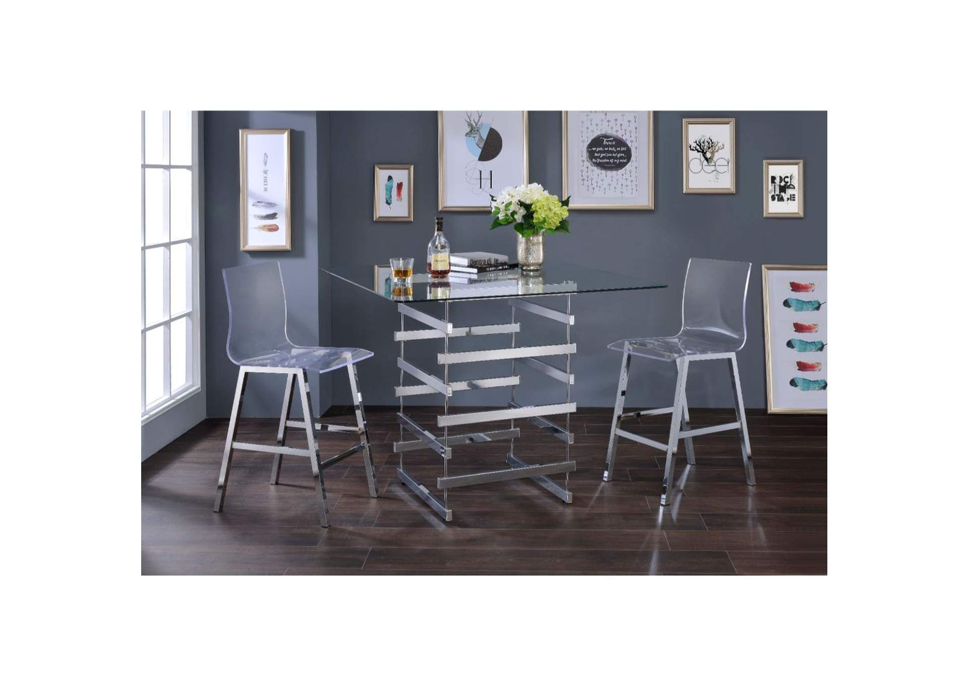 Nadie Chrome & Clear Glass Counter Height Table,Acme