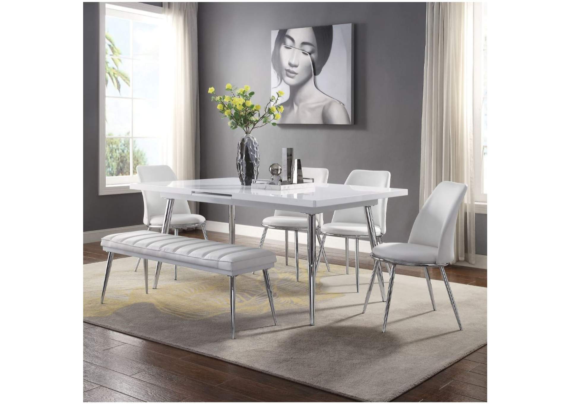 White High Gloss Chrome Weizor Dining Table Harlem Furniture