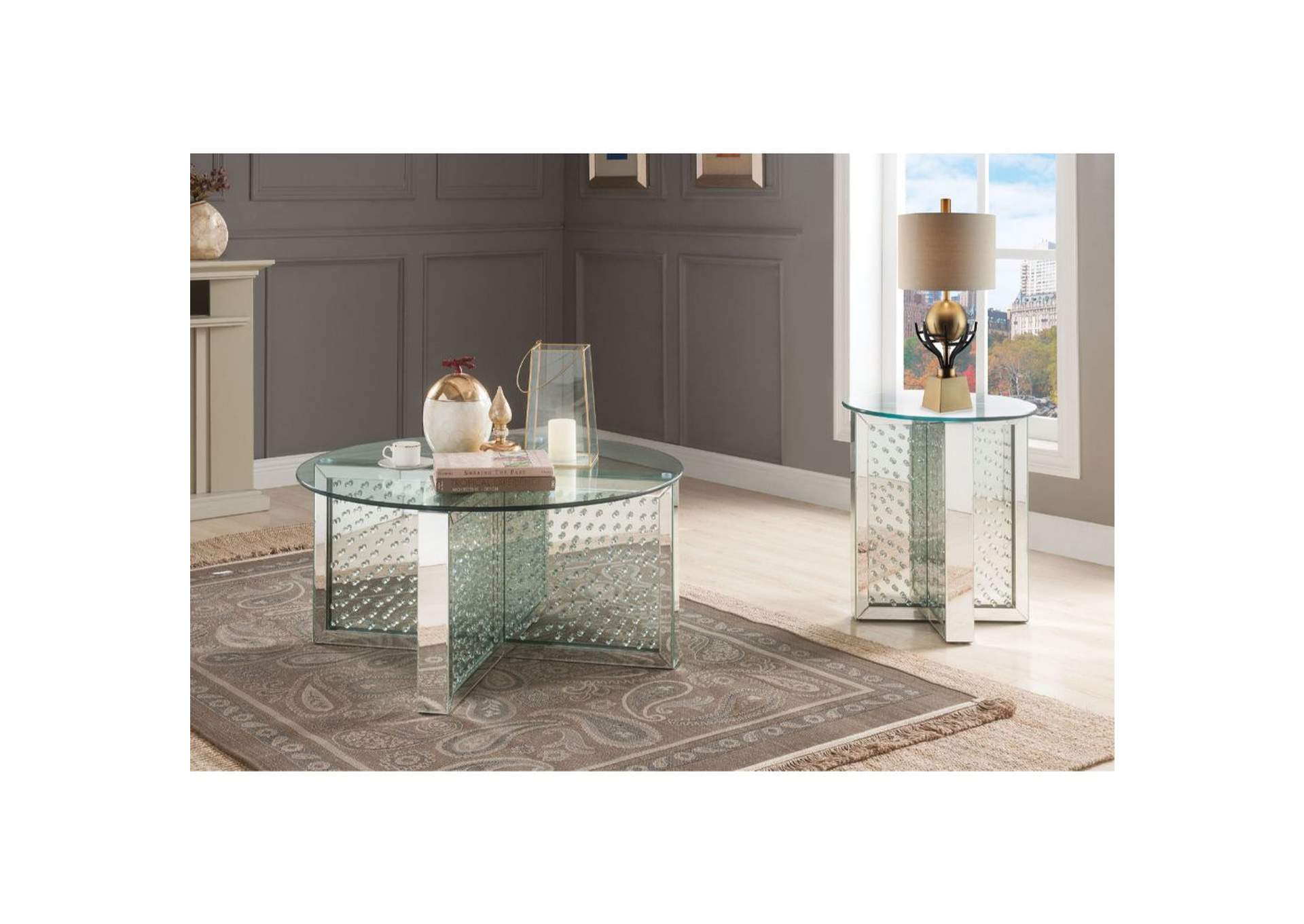 Nysa Mirrored & Faux Crystals Coffee Table,Acme