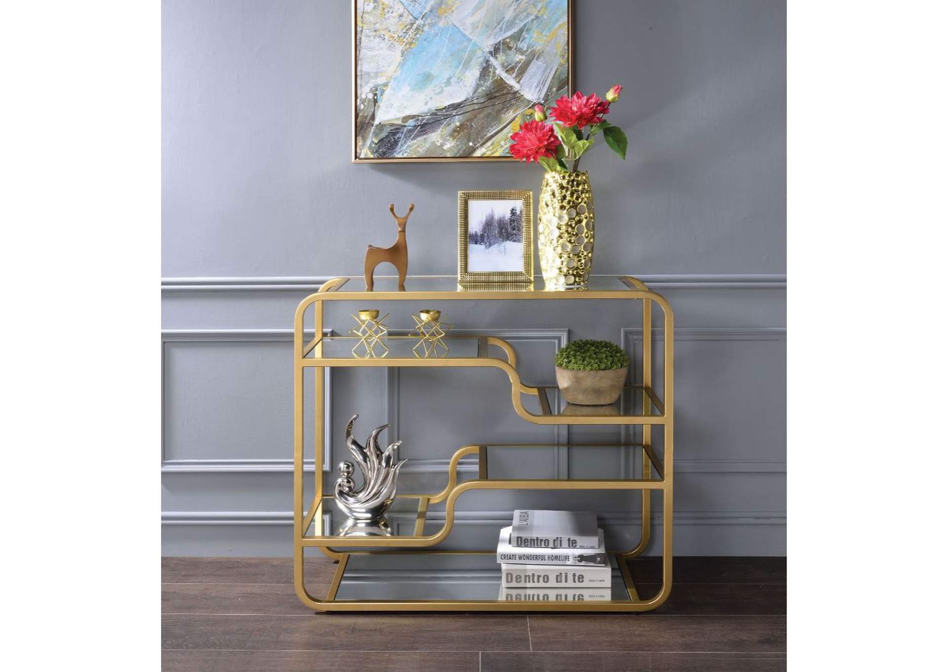 Astrid Gold & Mirror Accent Table,Acme