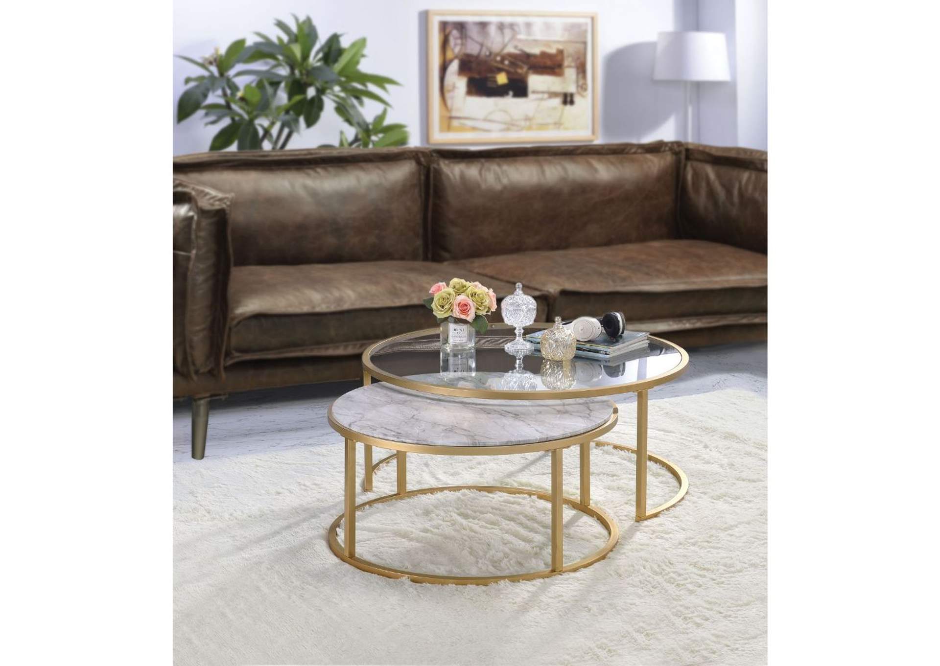 Shanish Faux Marble & Gold Coffee Table,Acme