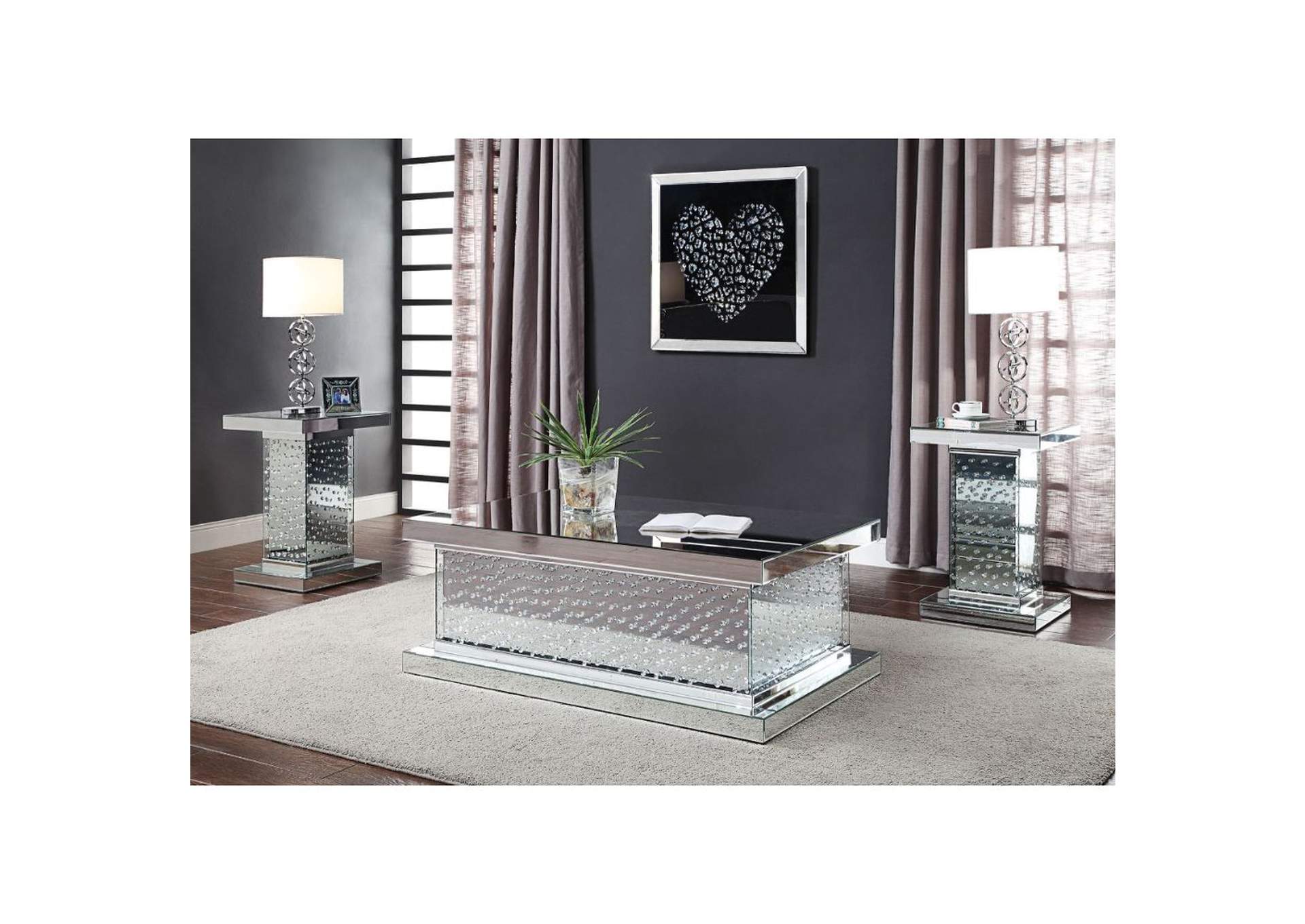 Nysa Mirrored & Faux Crystals Coffee Table,Acme