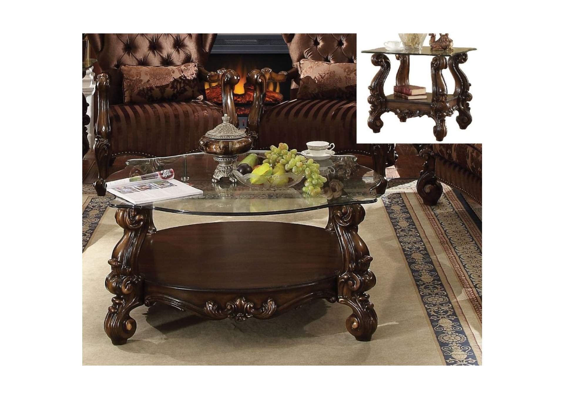 Versailles Cherry Oak & Clear Glass Coffee Table,Acme