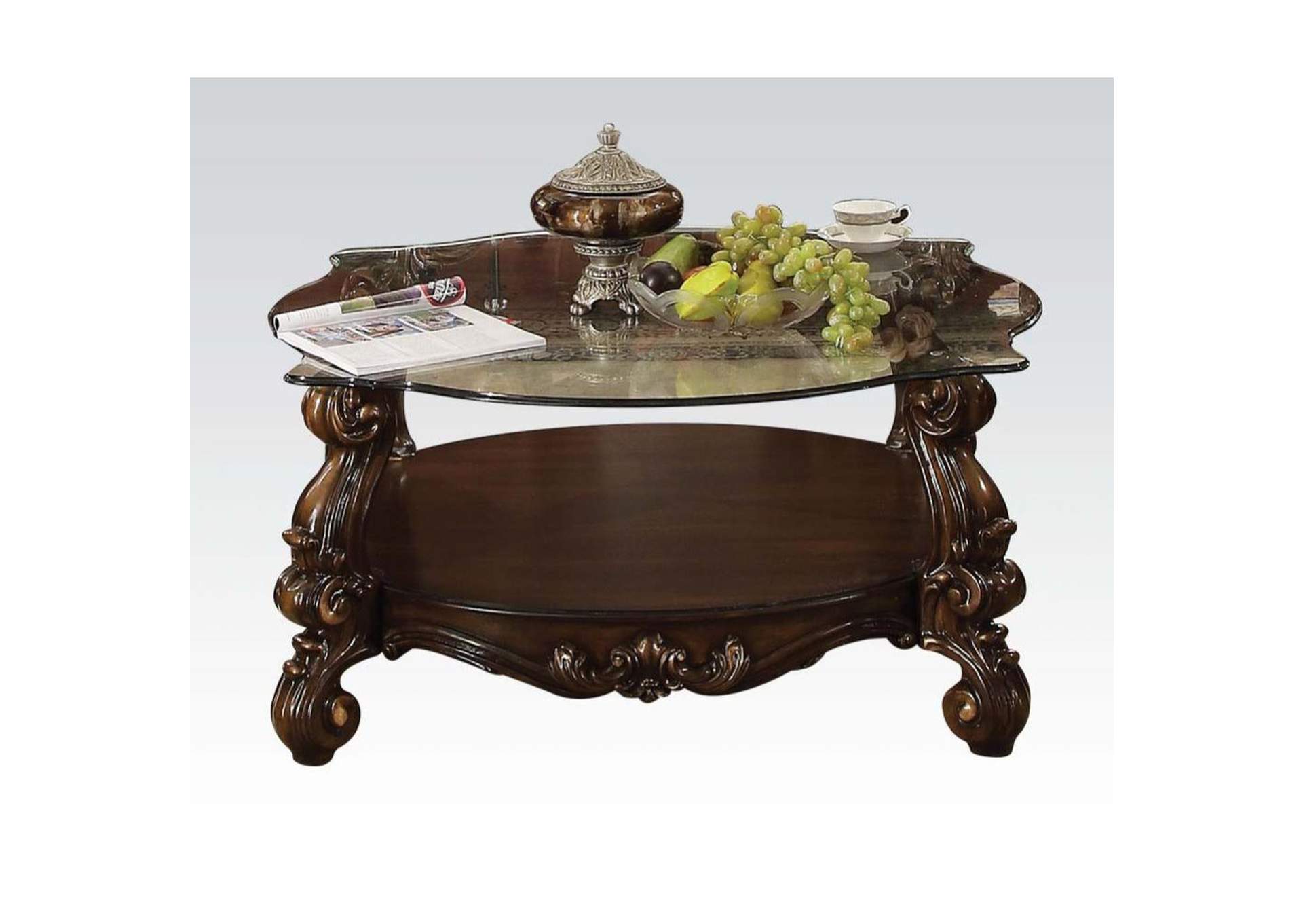 Versailles Cherry Oak & Clear Glass Coffee Table,Acme