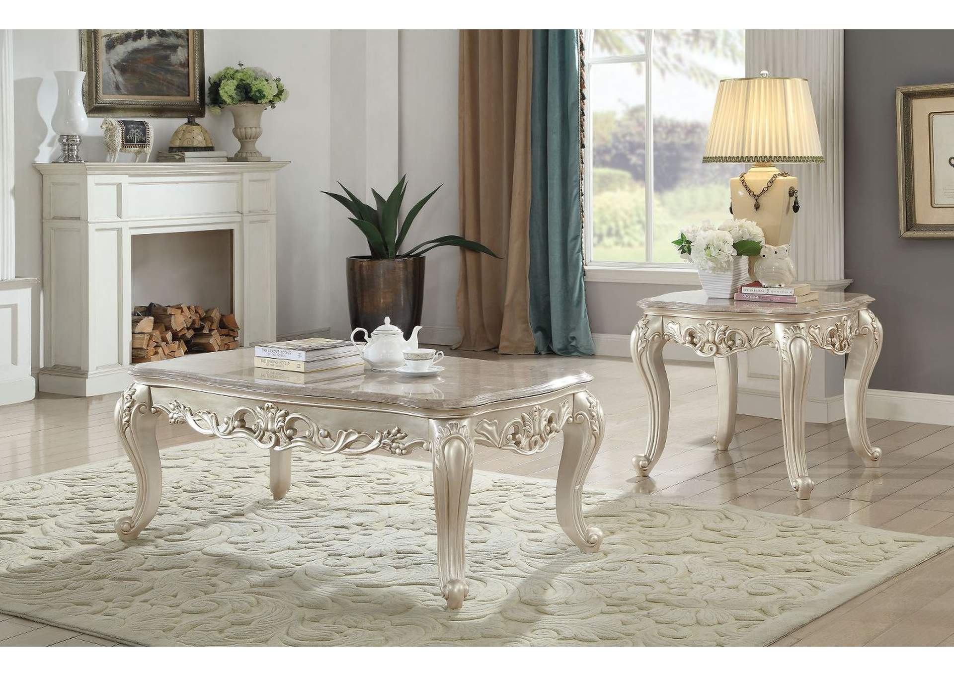 Gorsedd Marble & Antique White Coffee Table,Acme