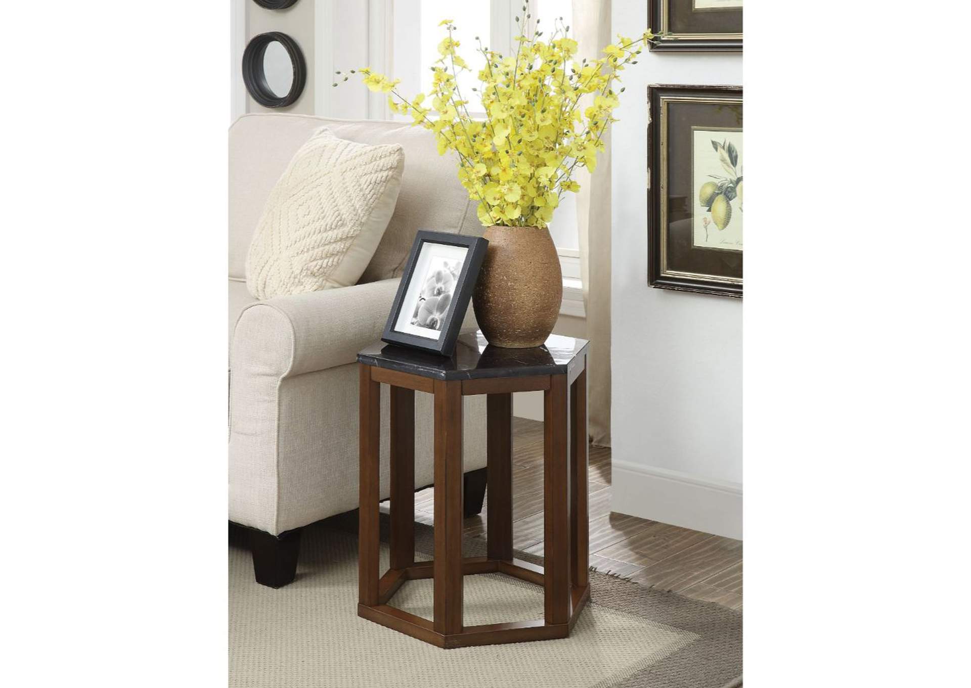 Reon Marble & Walnut Accent Table,Acme