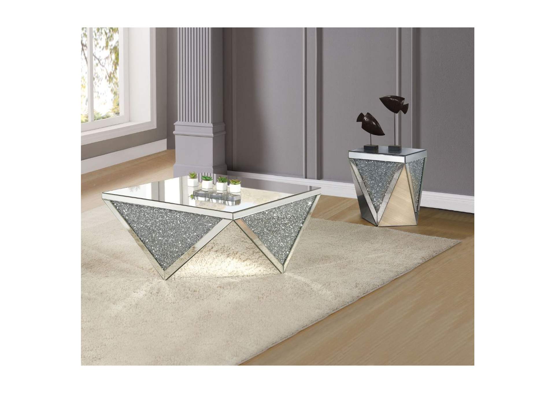 Noralie Mirrored & Faux Diamonds Coffee Table,Acme