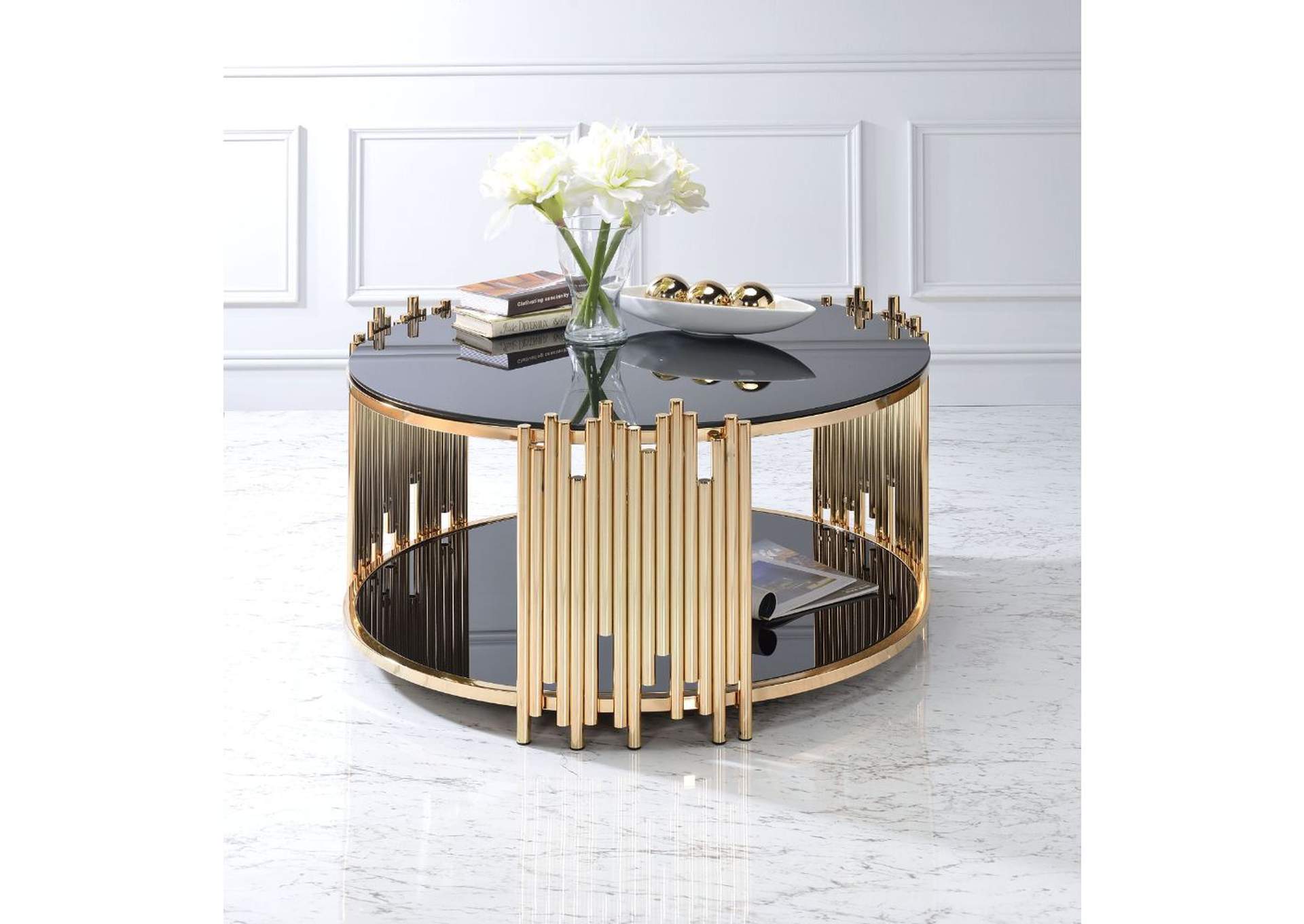 Tanquin Gold Black Glass Coffee Table,Acme